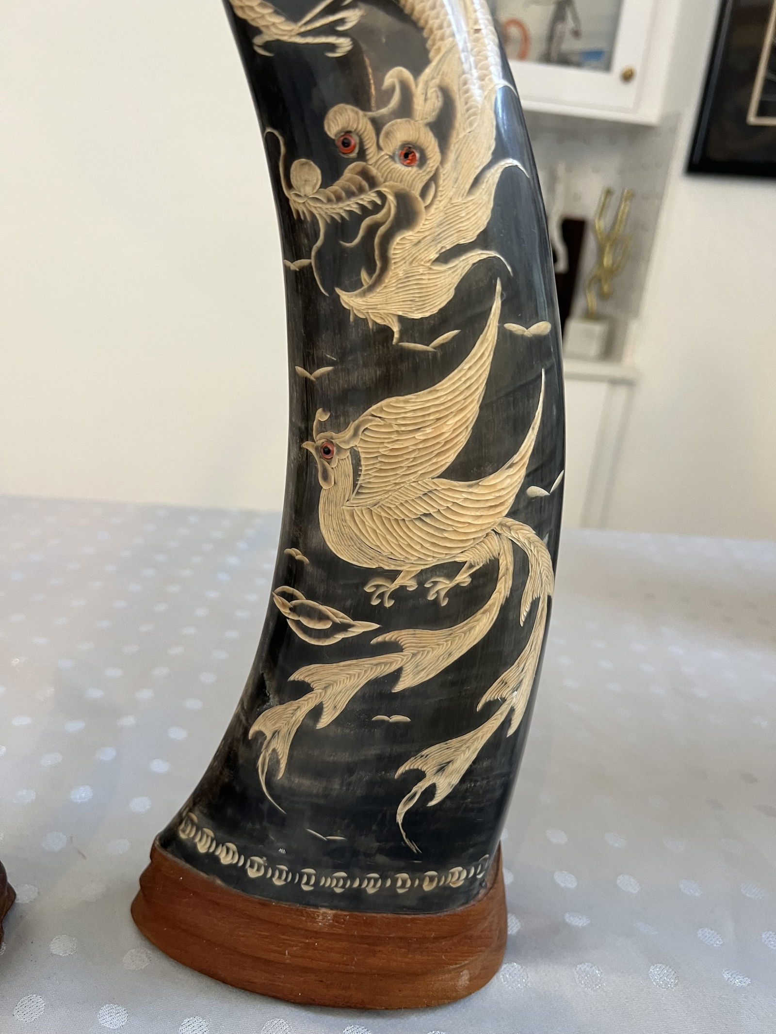 Vintage Carved Asian Water Buffalo Horns (3) - 4