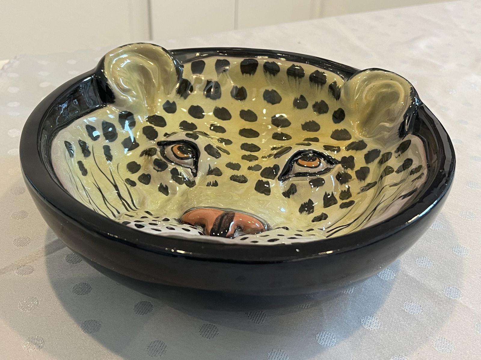 Vintage Terra Cotta Ceramic Leopard Bowl - 2