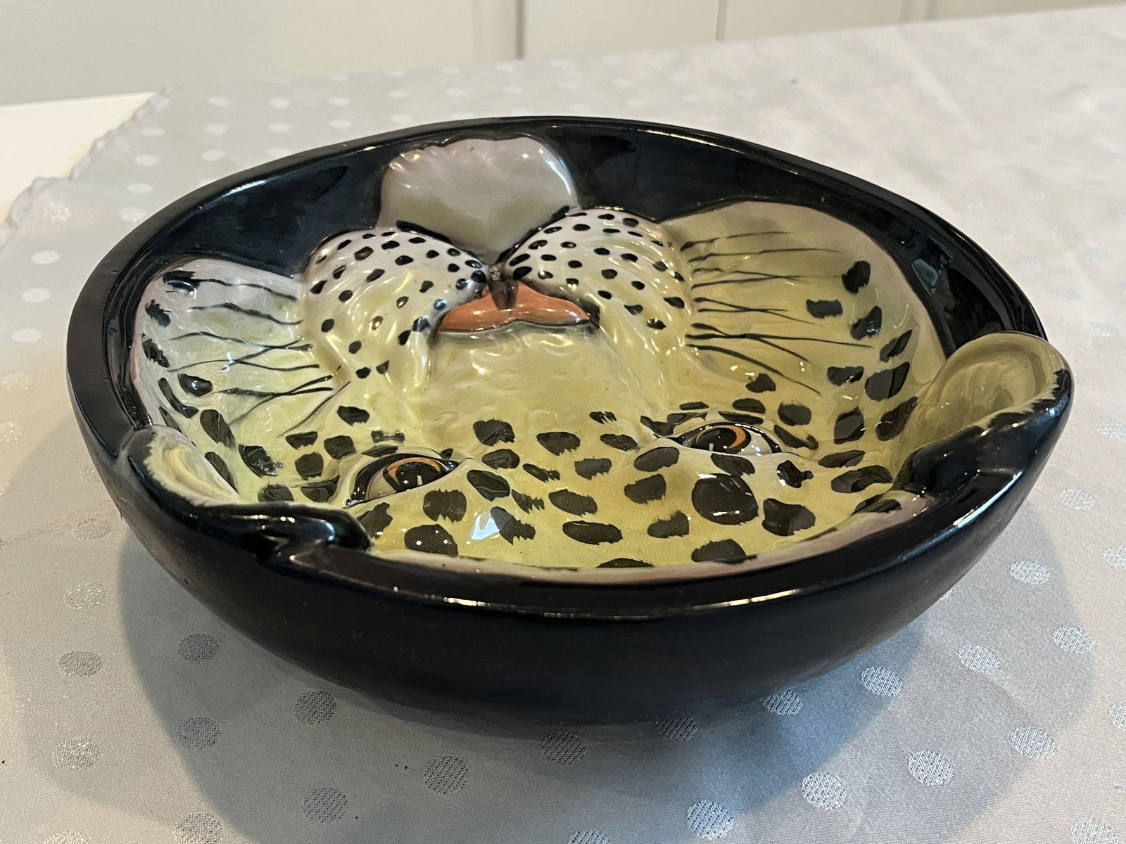 Vintage Terra Cotta Ceramic Leopard Bowl - 3