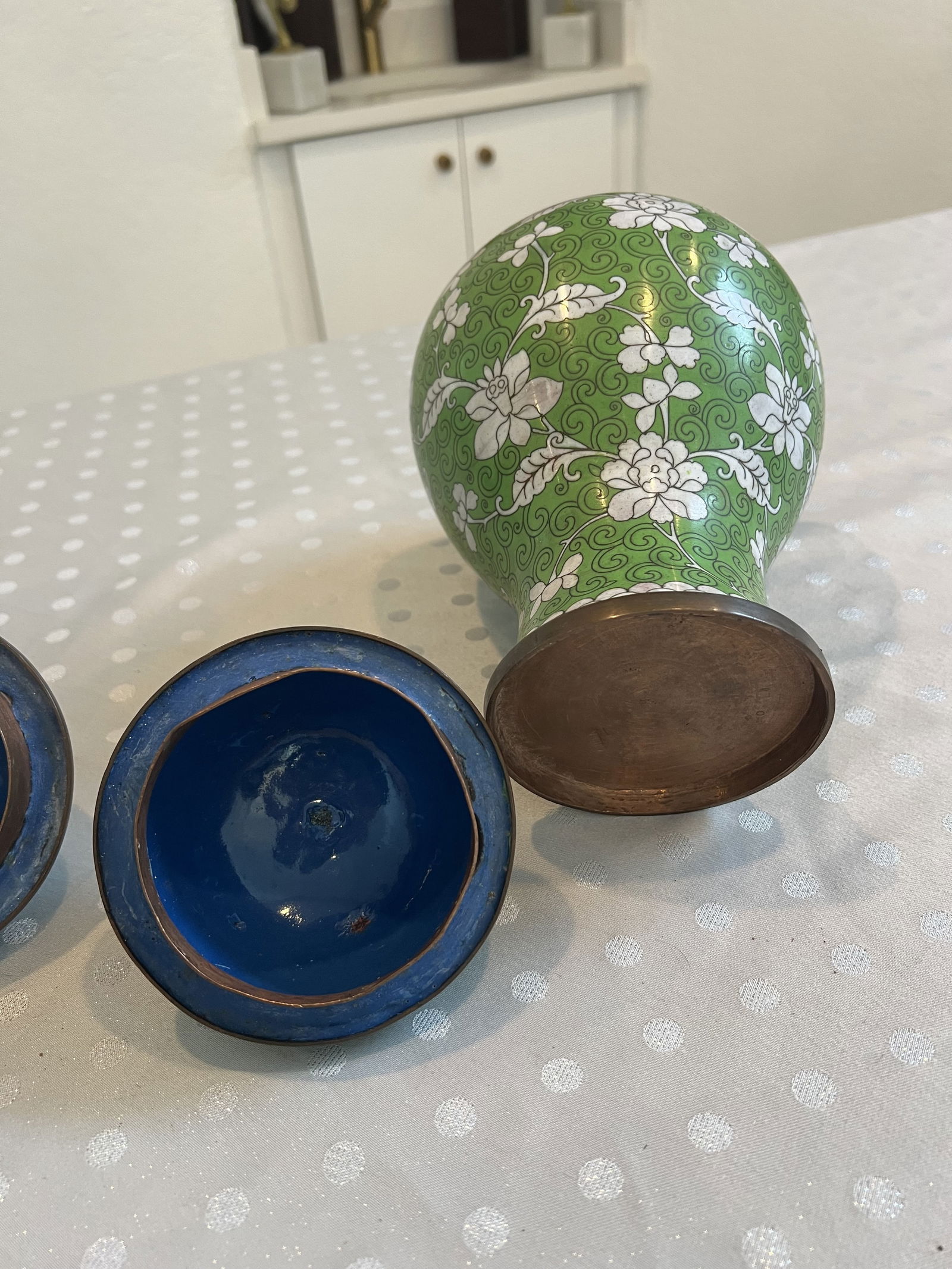 Pair of Green Cloisonne Covered Jars - 5