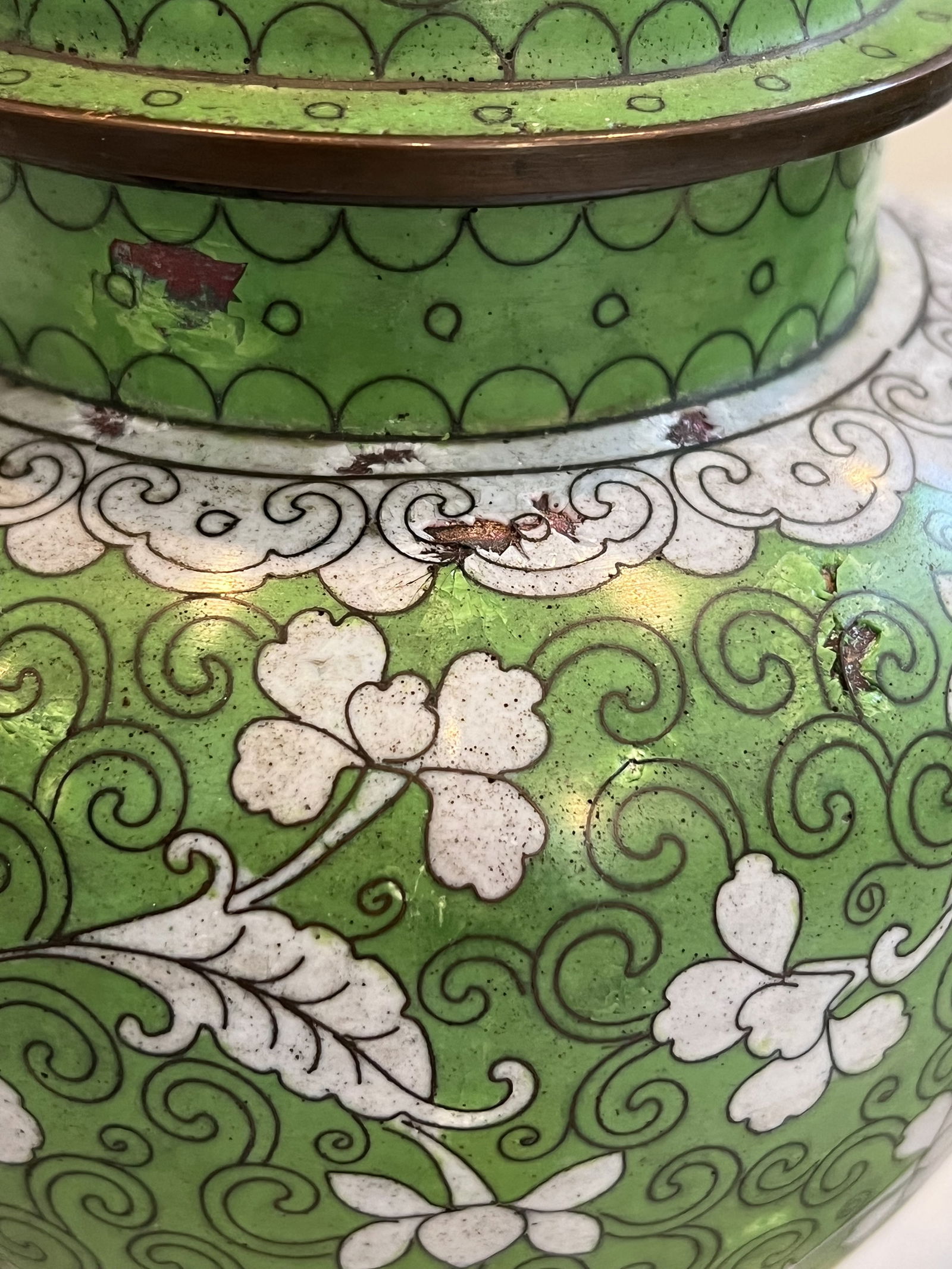 Pair of Green Cloisonne Covered Jars - 6