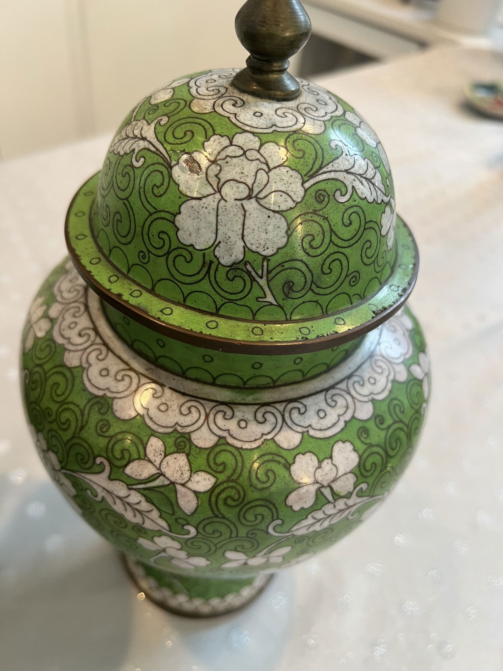Pair of Green Cloisonne Covered Jars - 7