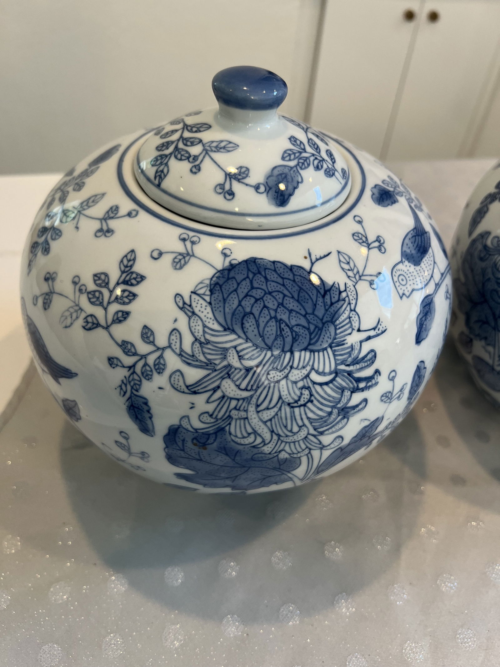 Pair of Blue and White Ceramic Ginger Jars - 2