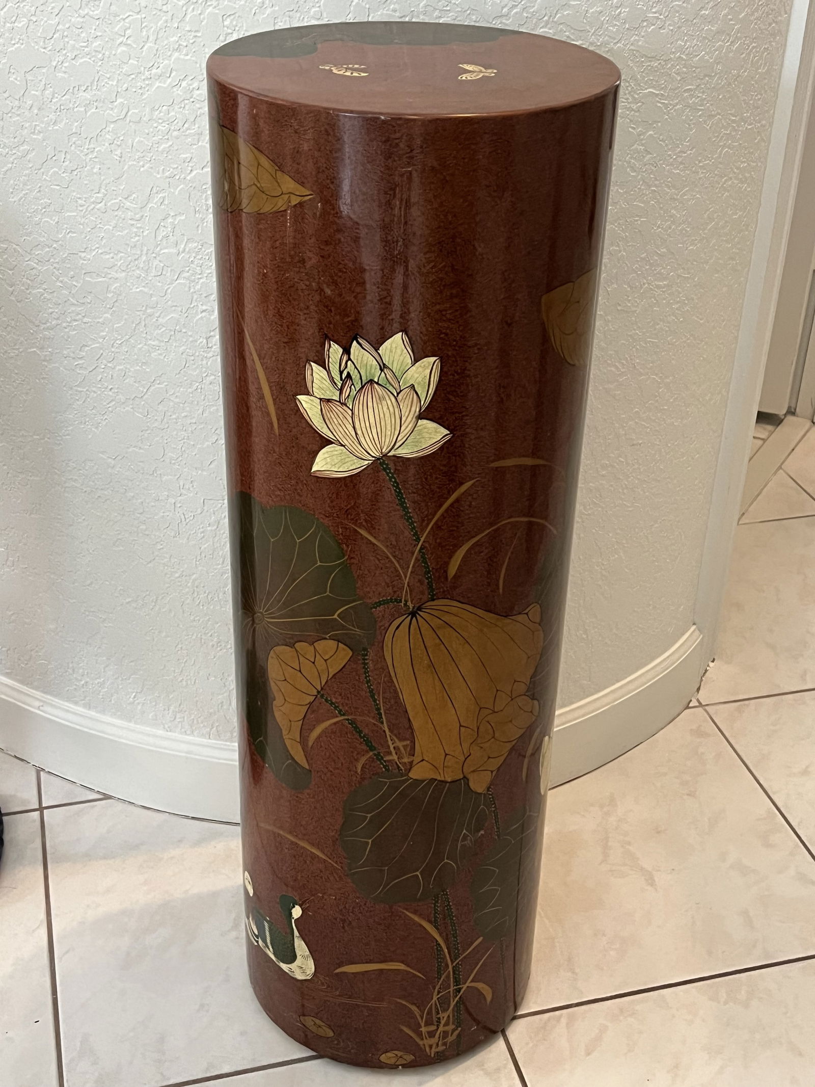 Round Asian Lacquered Pedestal