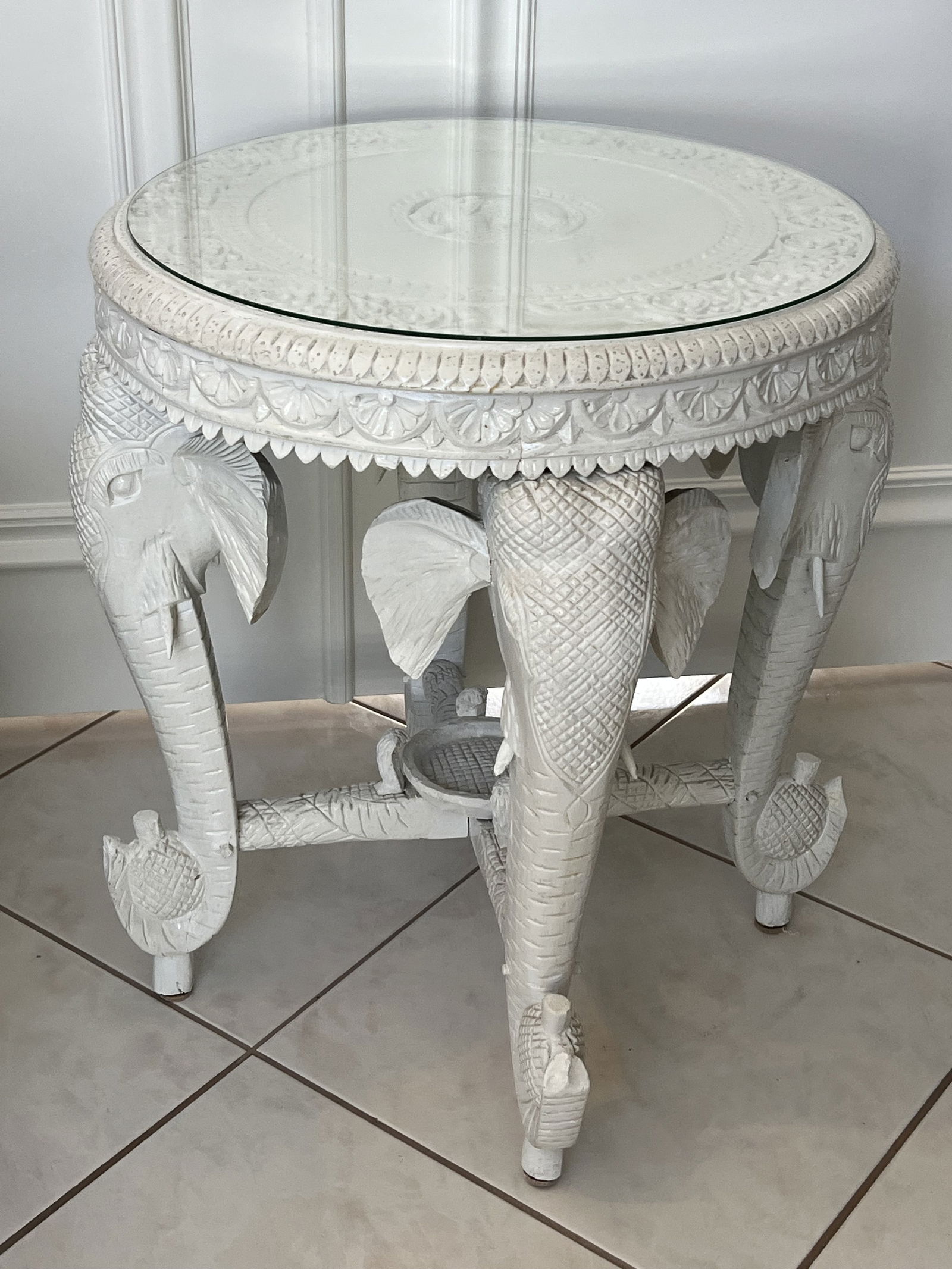 Indo Persian Carved Wood Elephant Table (1 of 7)