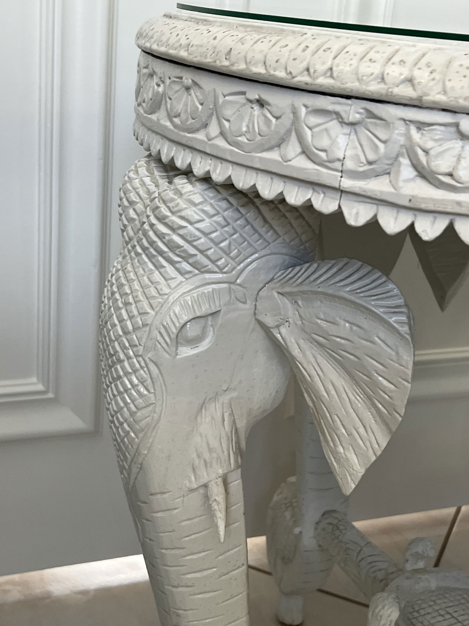 Indo Persian Carved Wood Elephant Table - 2