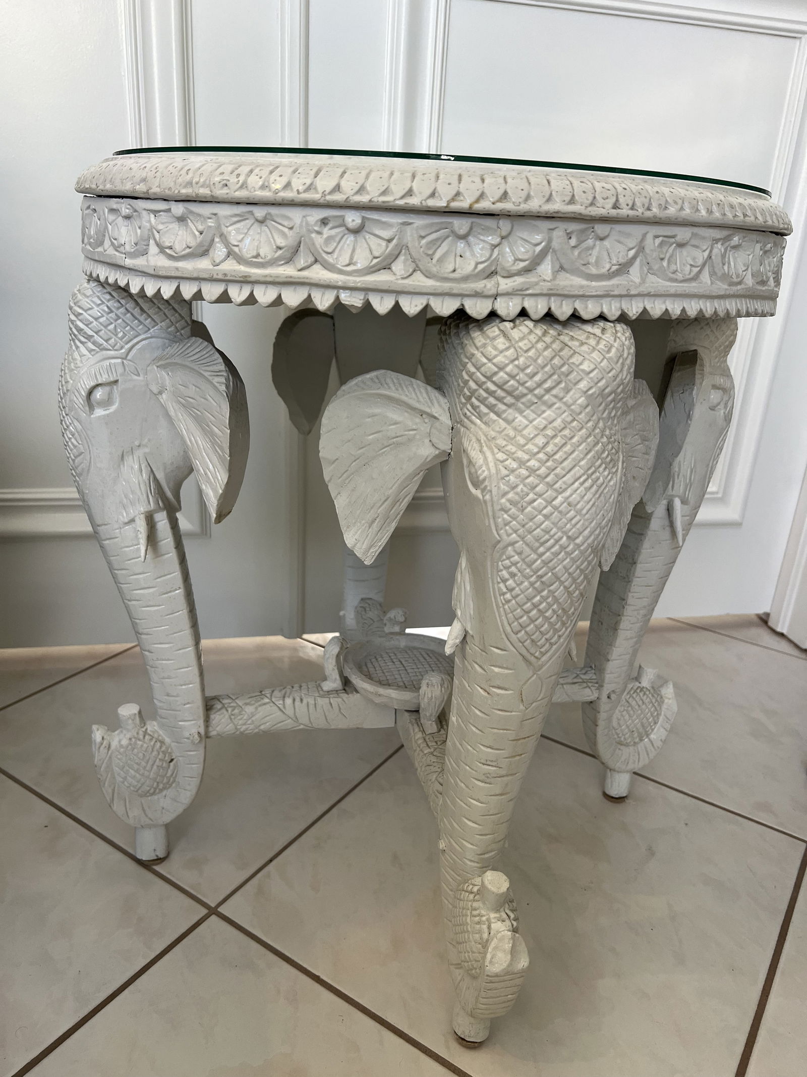 Indo Persian Carved Wood Elephant Table - 3
