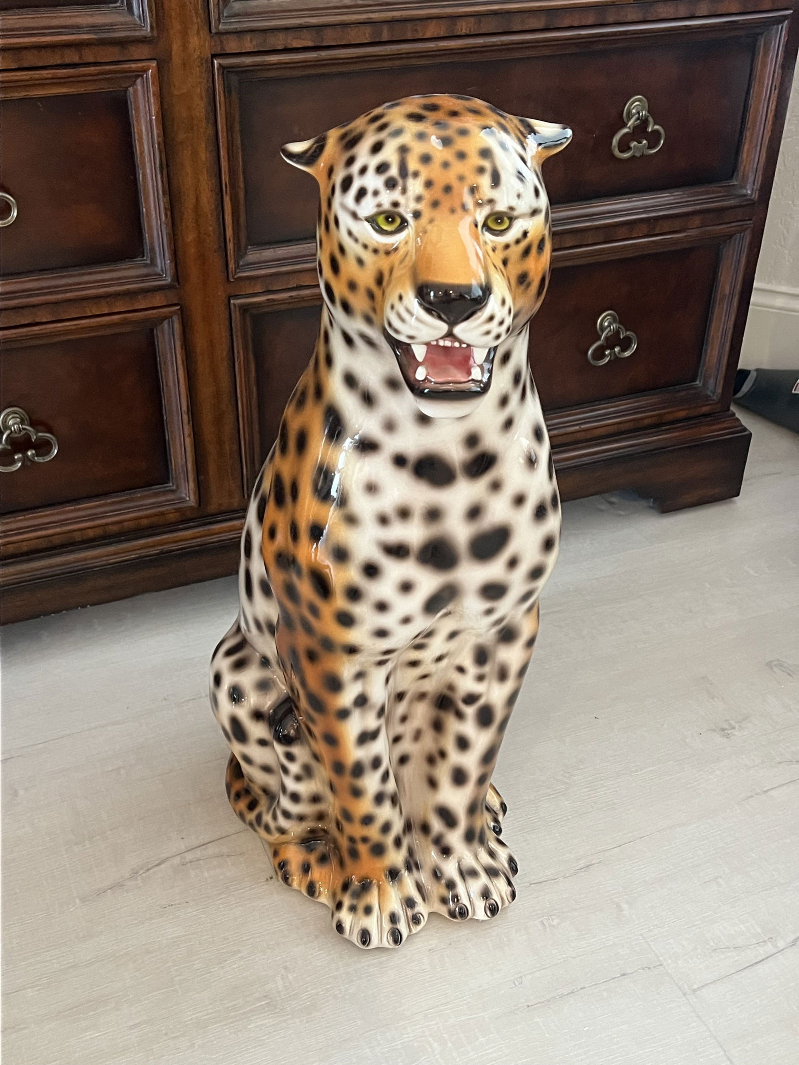 MCM Stlye Italian Ceramic Leopard: Ceramiche Boxer Made in Italy leopard. Dimensions: H: 29" x W 14" Condition: No issues. Low Estimate: 800.00High Estimate: 1200.00