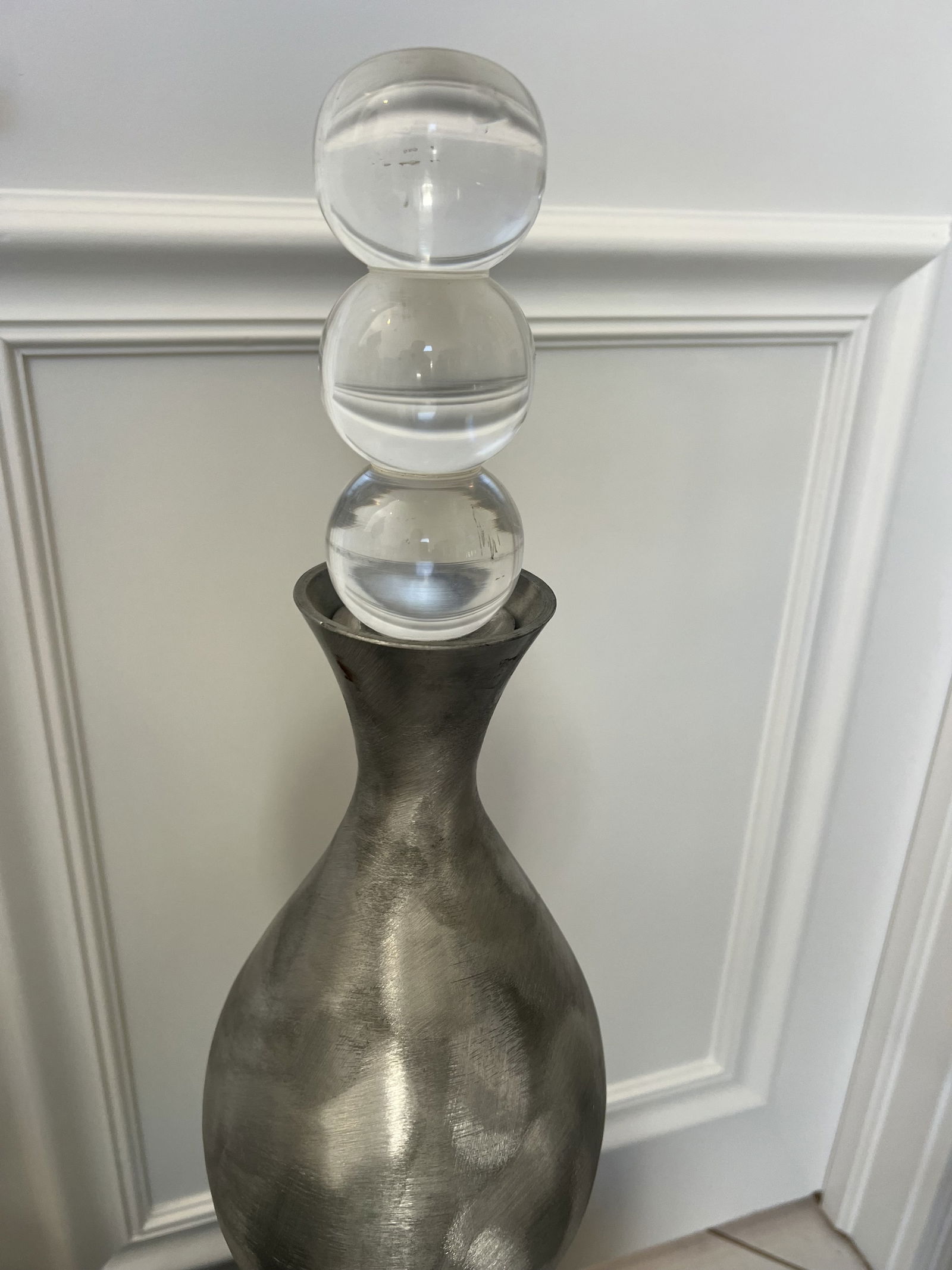 Large Brushed Aluminum & Lucite Floor Vases - 2