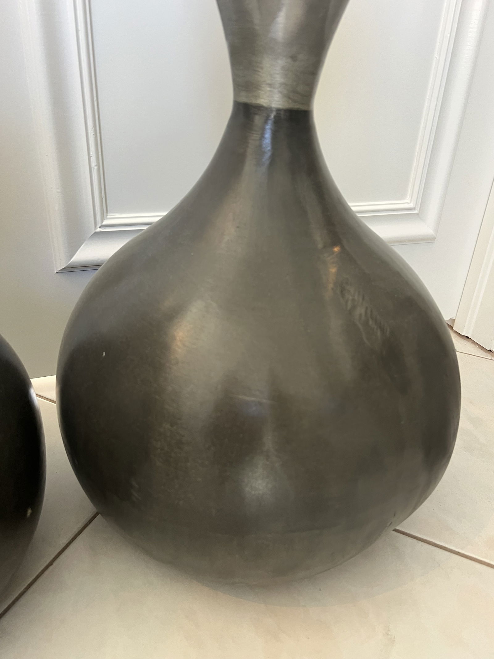 Large Brushed Aluminum & Lucite Floor Vases - 4