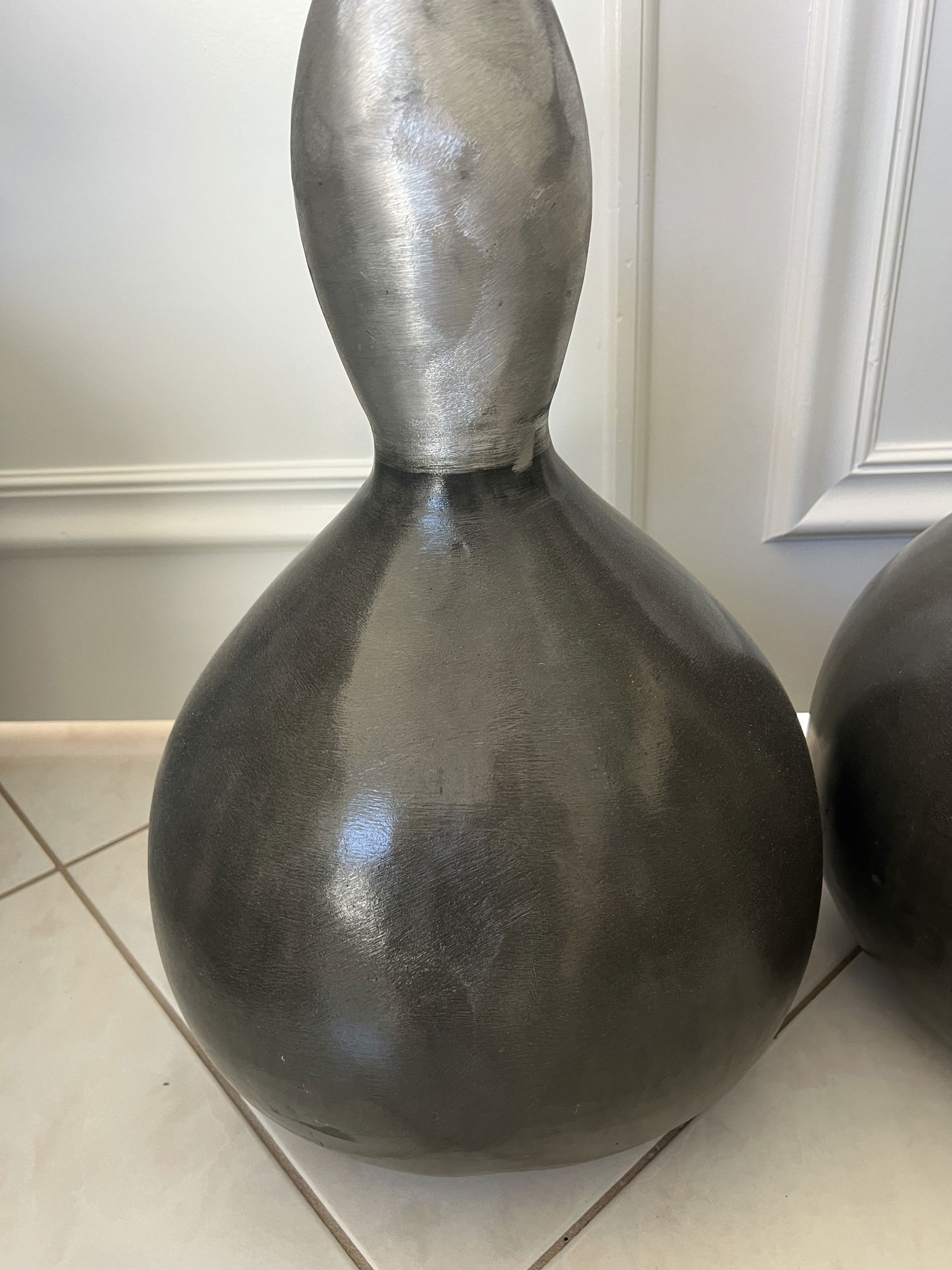 Large Brushed Aluminum & Lucite Floor Vases - 5