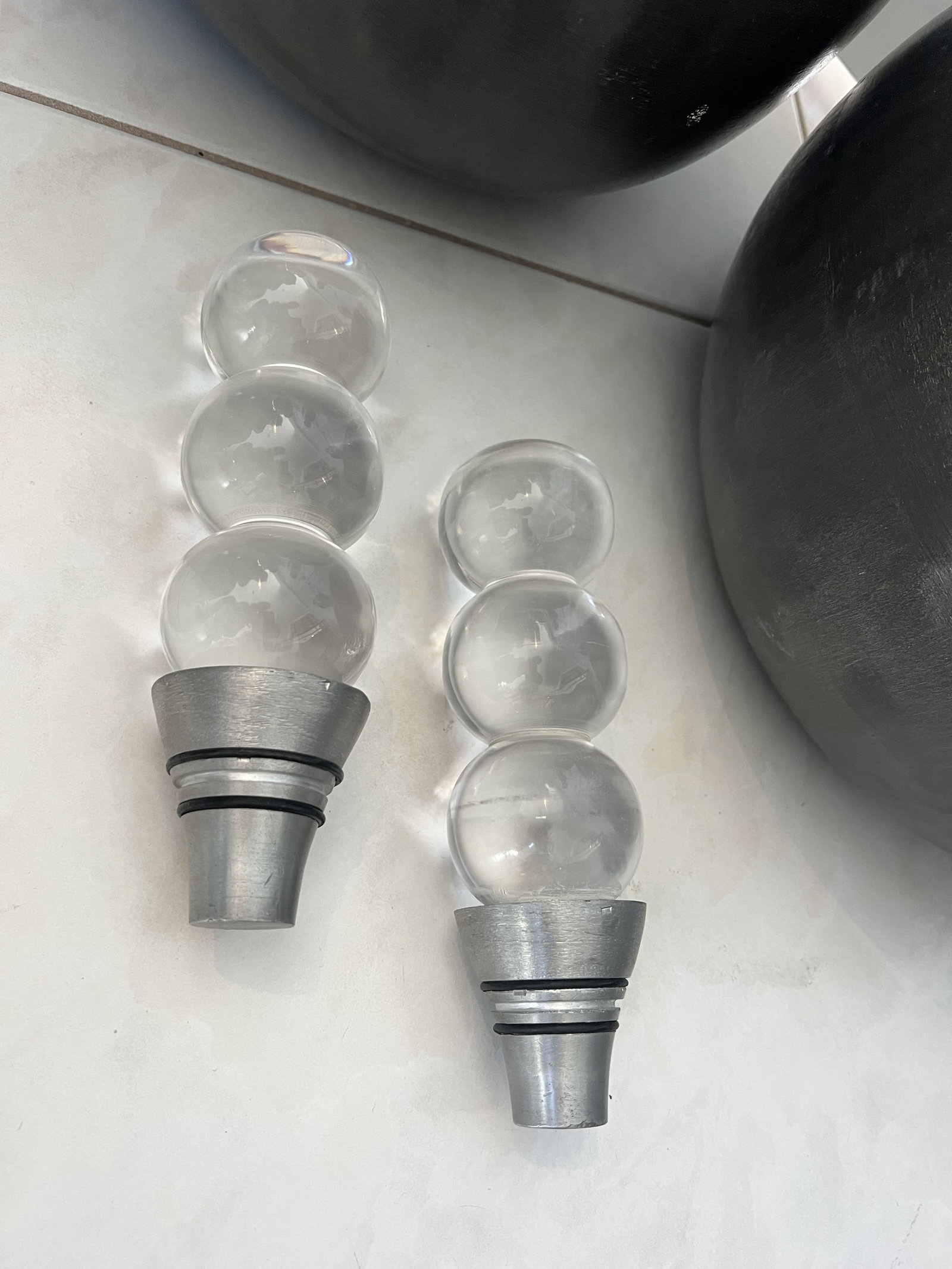 Large Brushed Aluminum & Lucite Floor Vases - 8