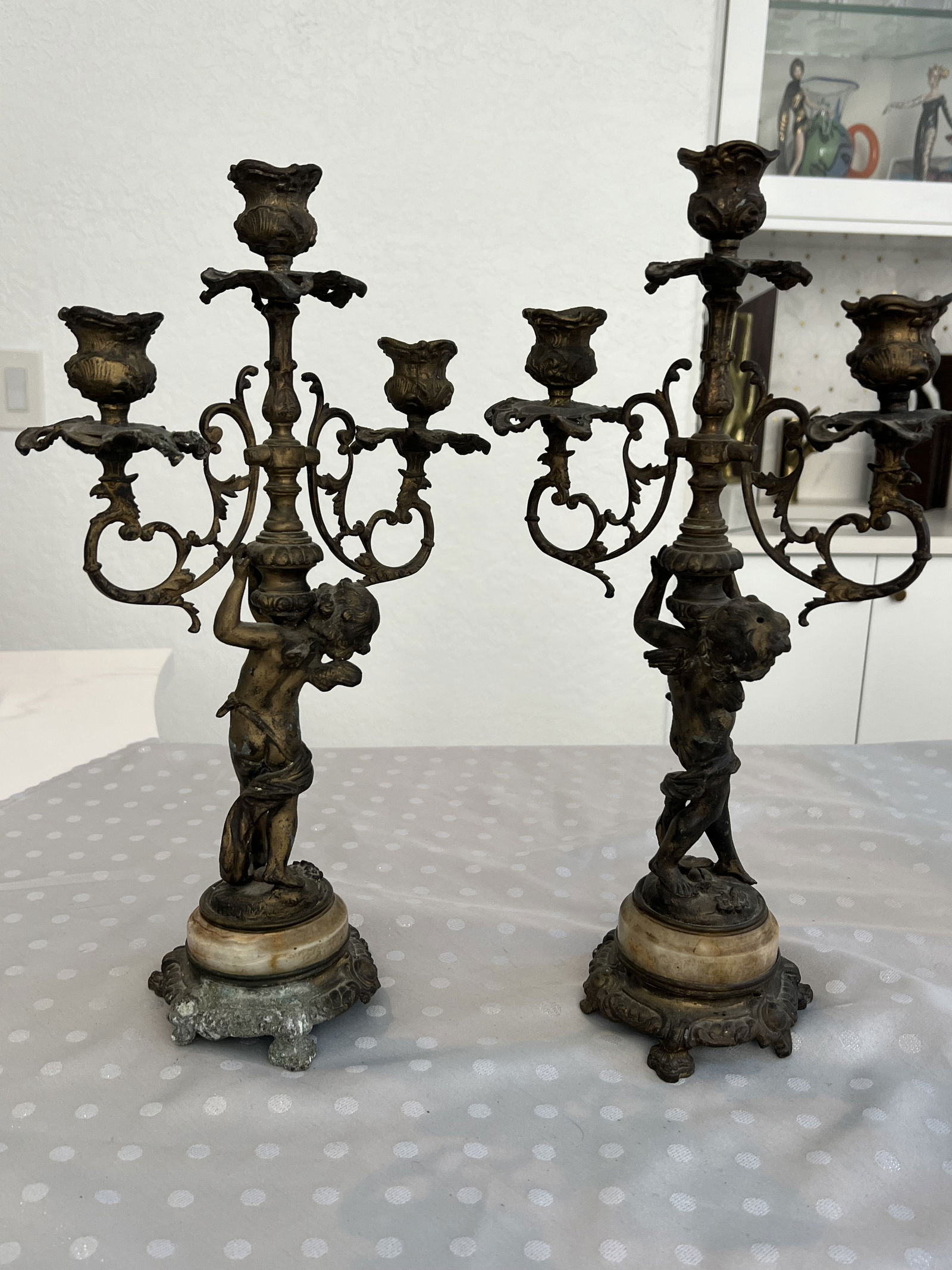 Pair of Antique Figural Candleabra - 7