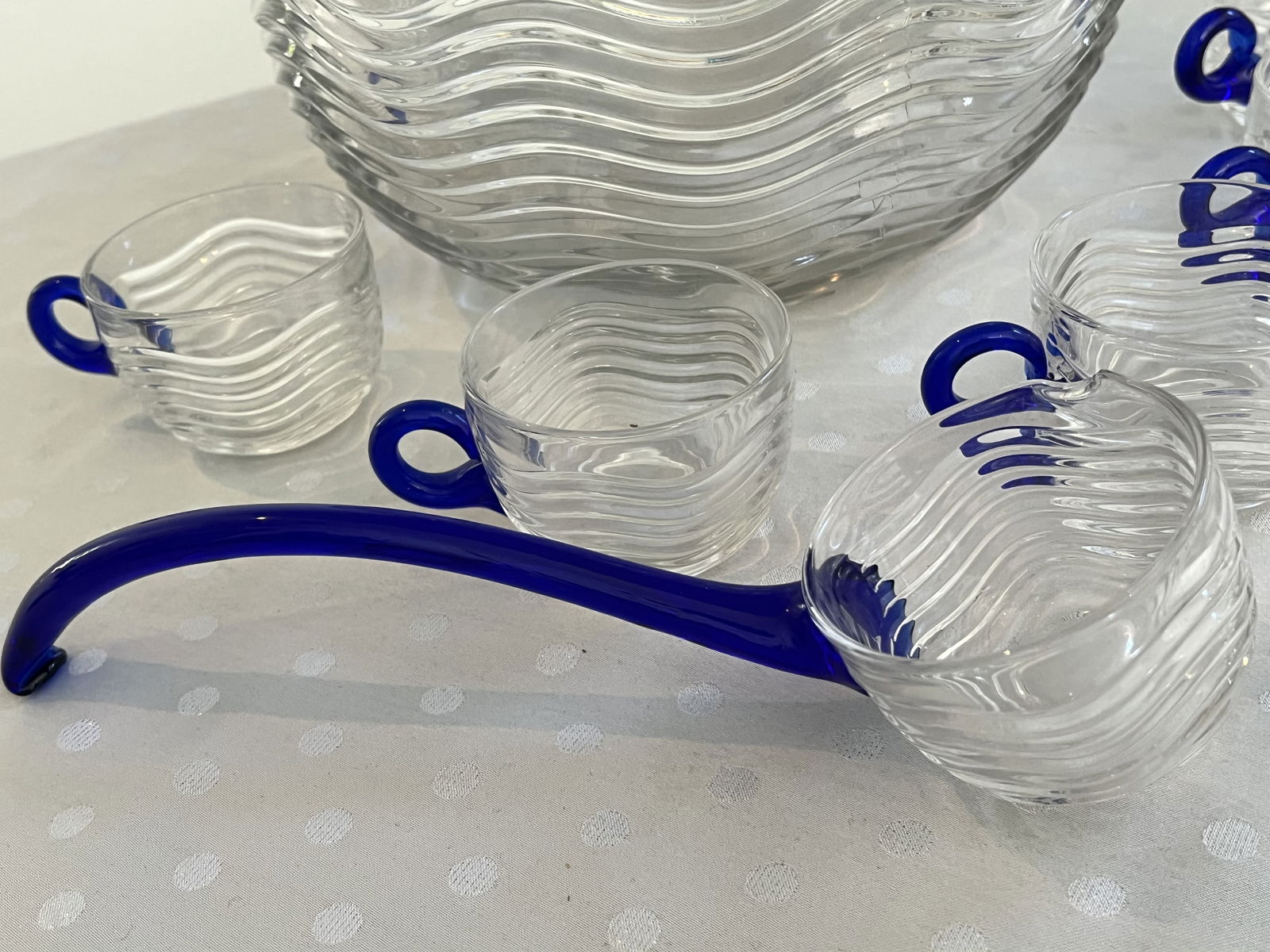 Cobalt Blue Glass Punch Bowl (7pc) - 3