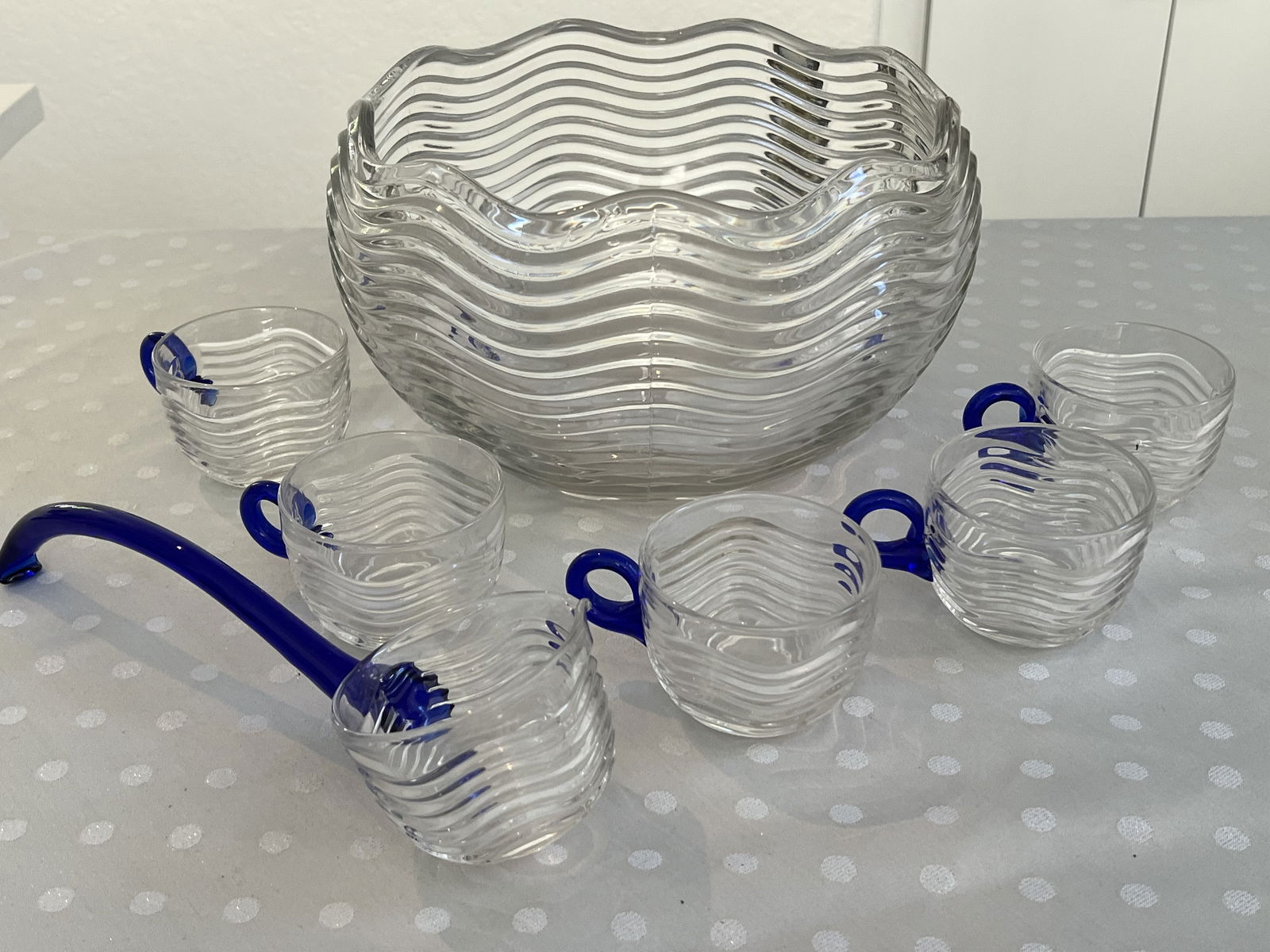 Cobalt Blue Glass Punch Bowl (7pc) - 5