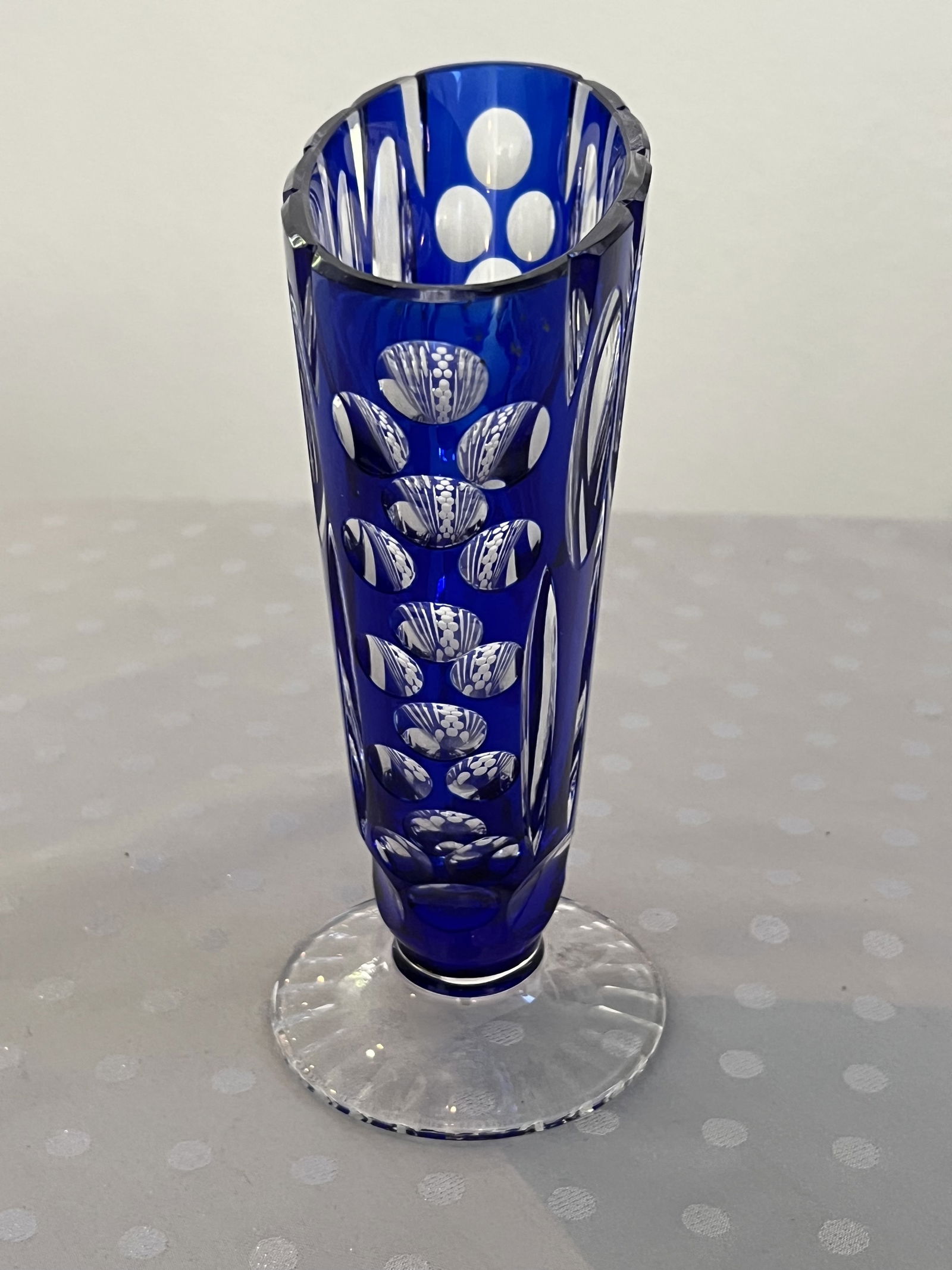 Bohemian Cut to Clear Blue Glass Vase - 2