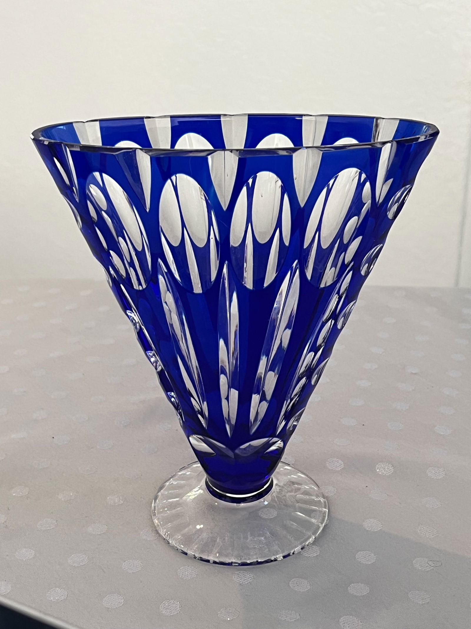Bohemian Cut to Clear Blue Glass Vase - 3