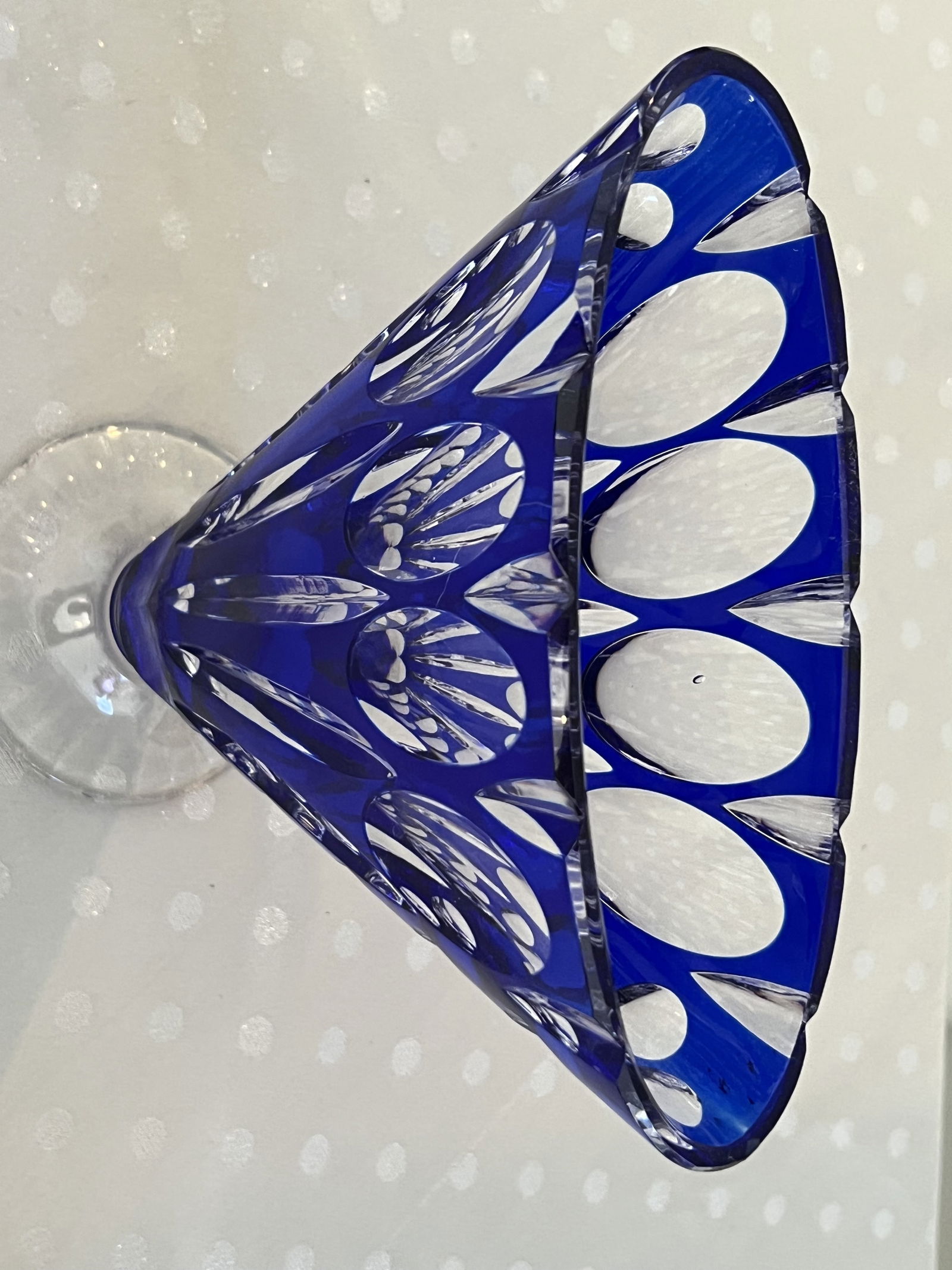 Bohemian Cut to Clear Blue Glass Vase - 4