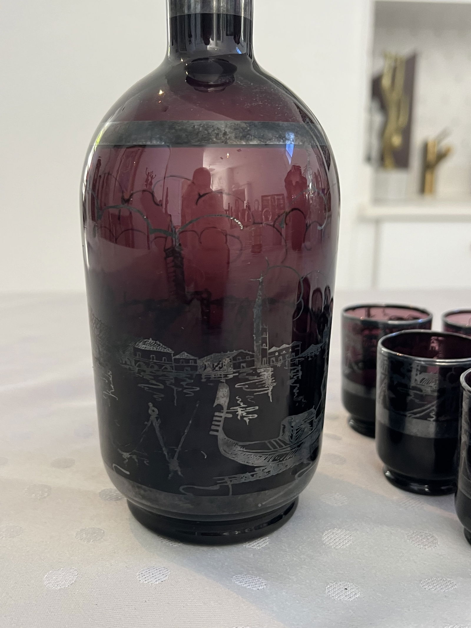 Amethyst Silver Overlay Glass Decanter - 2