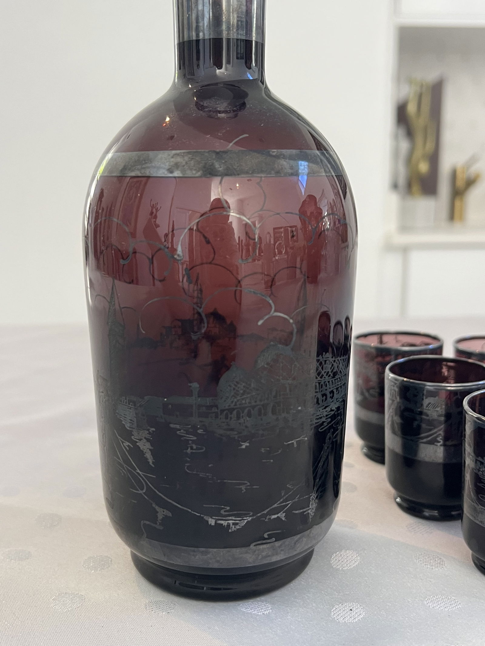 Amethyst Silver Overlay Glass Decanter - 3