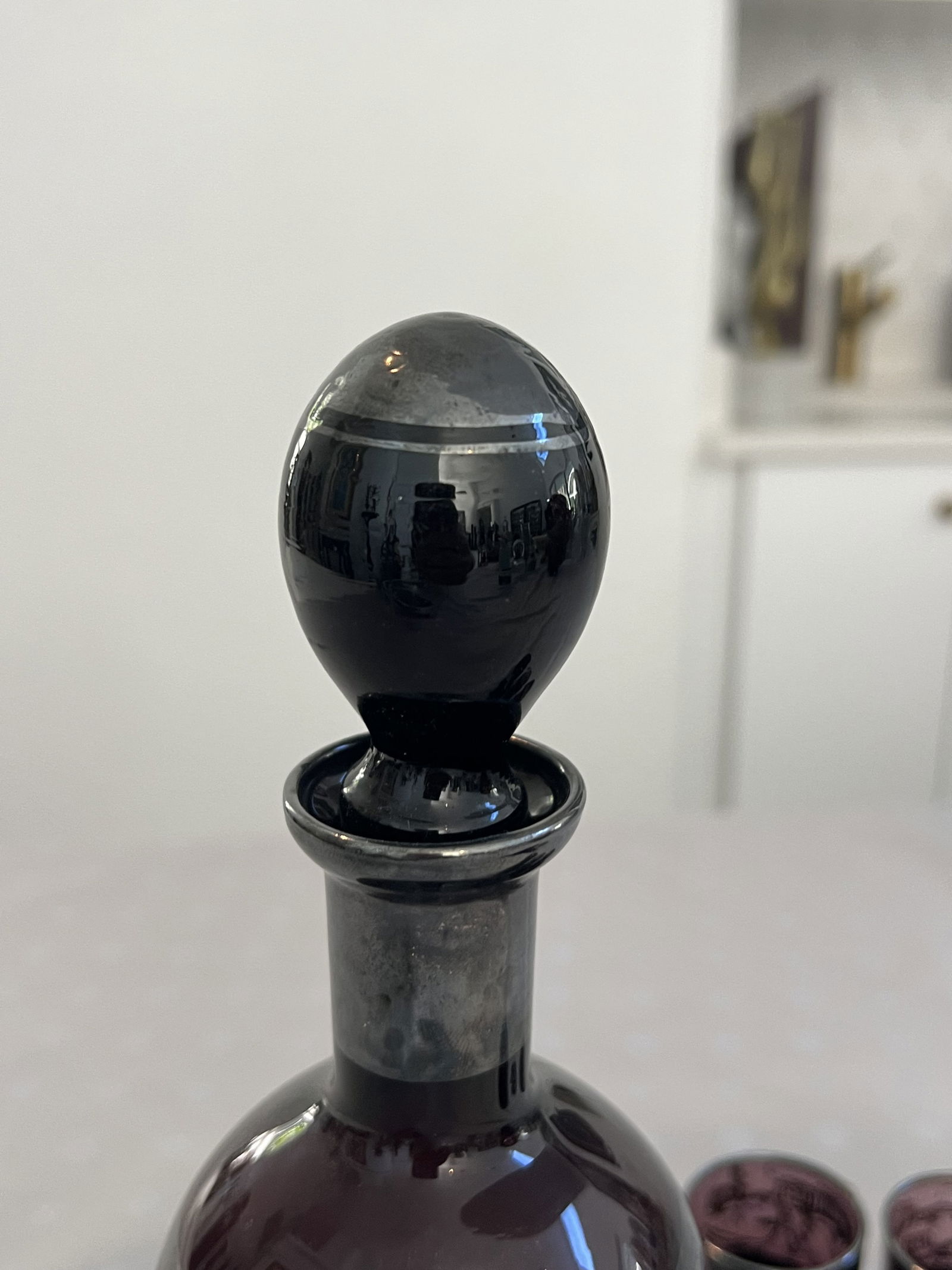 Amethyst Silver Overlay Glass Decanter - 4