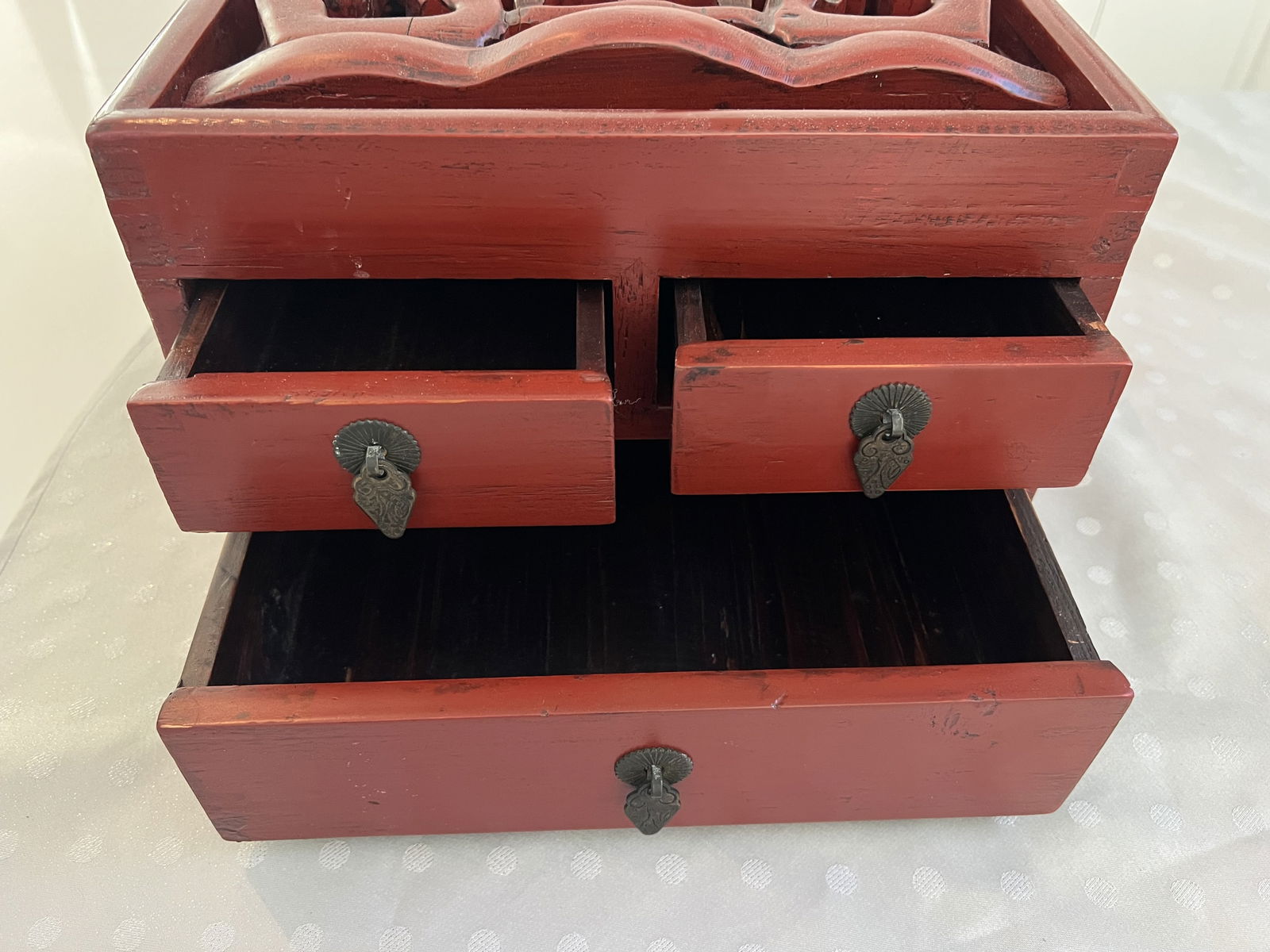 Vintage Chinoserie Red Lacquer Altar Stand - 10