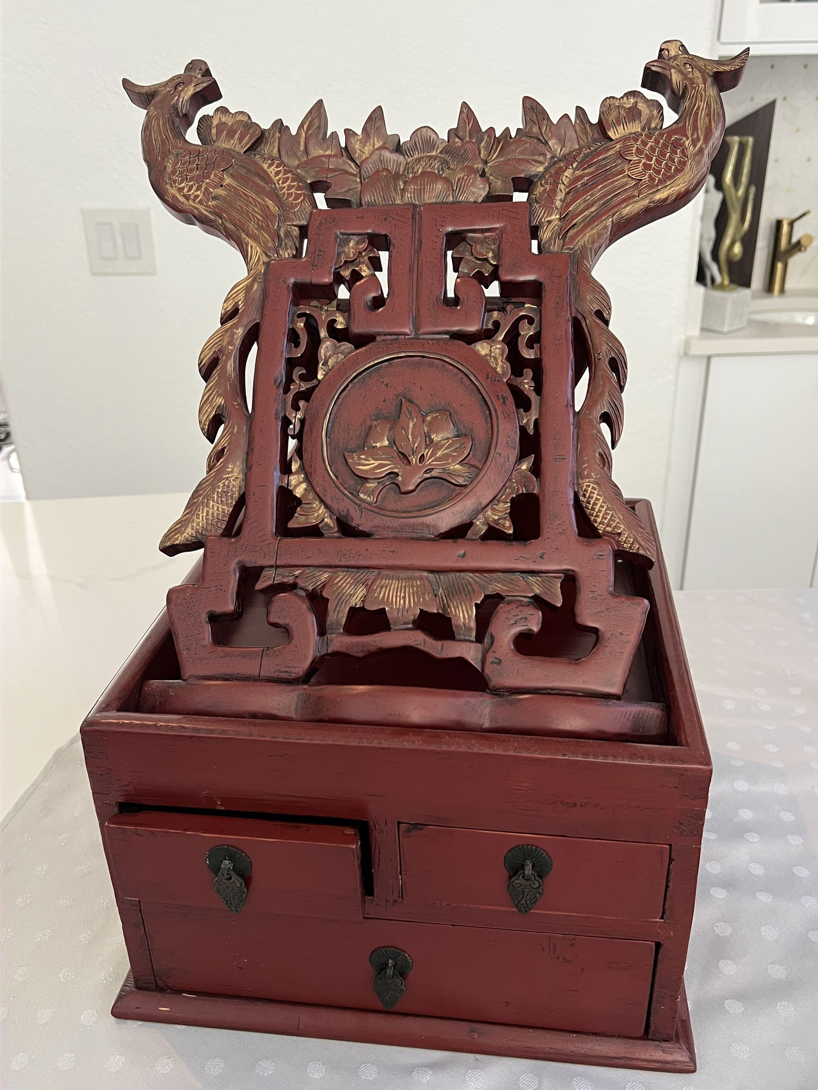 Vintage Chinoserie Red Lacquer Altar Stand (1 of 12)