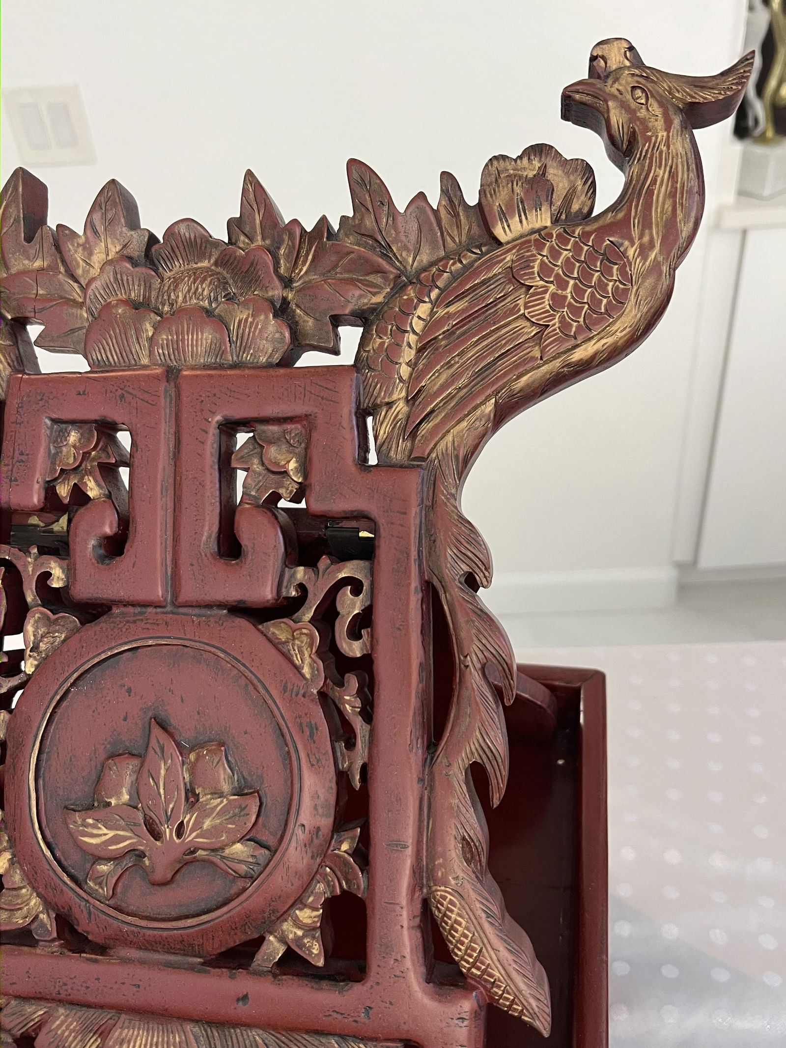 Vintage Chinoserie Red Lacquer Altar Stand - 2