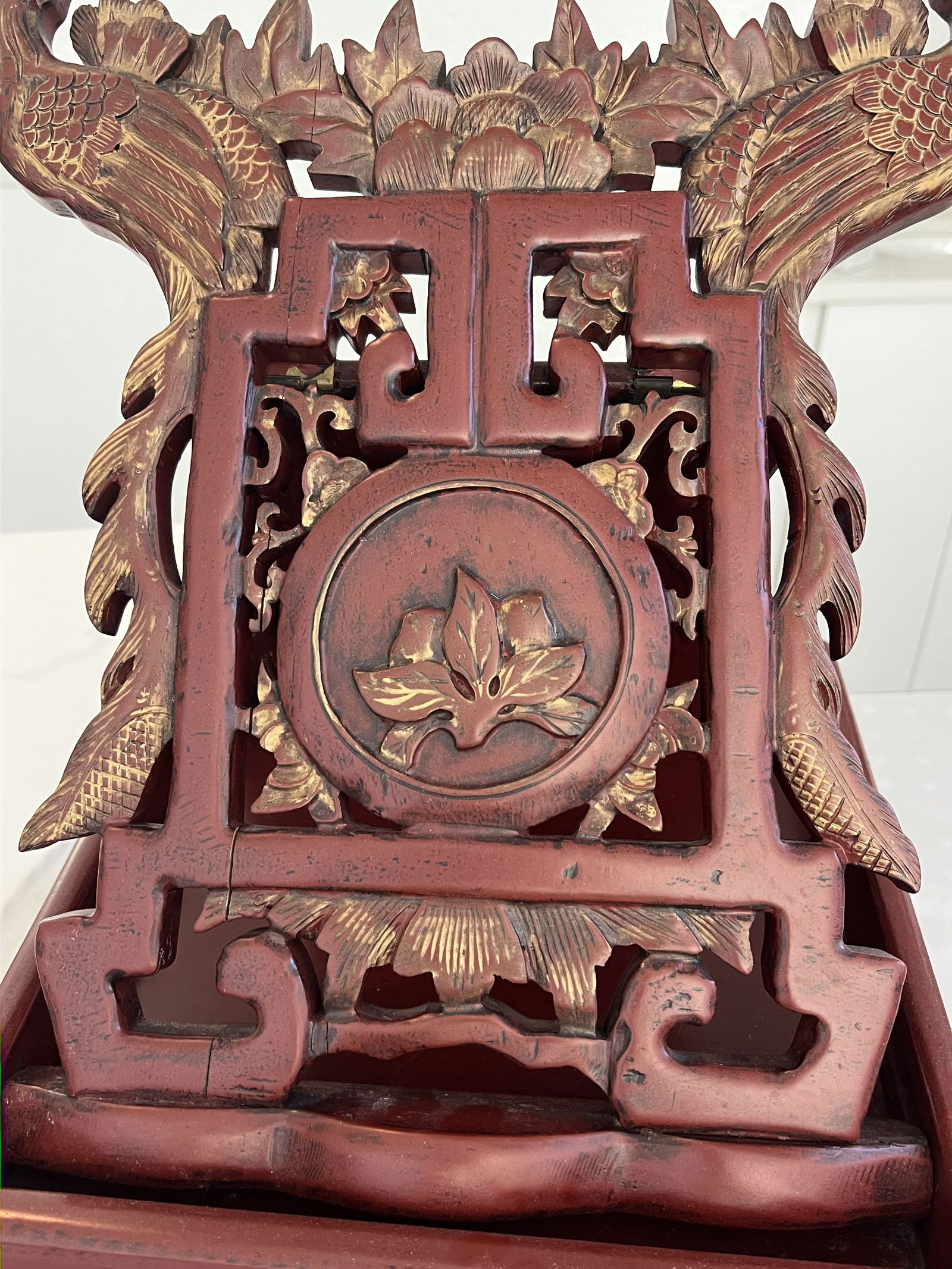 Vintage Chinoserie Red Lacquer Altar Stand - 4