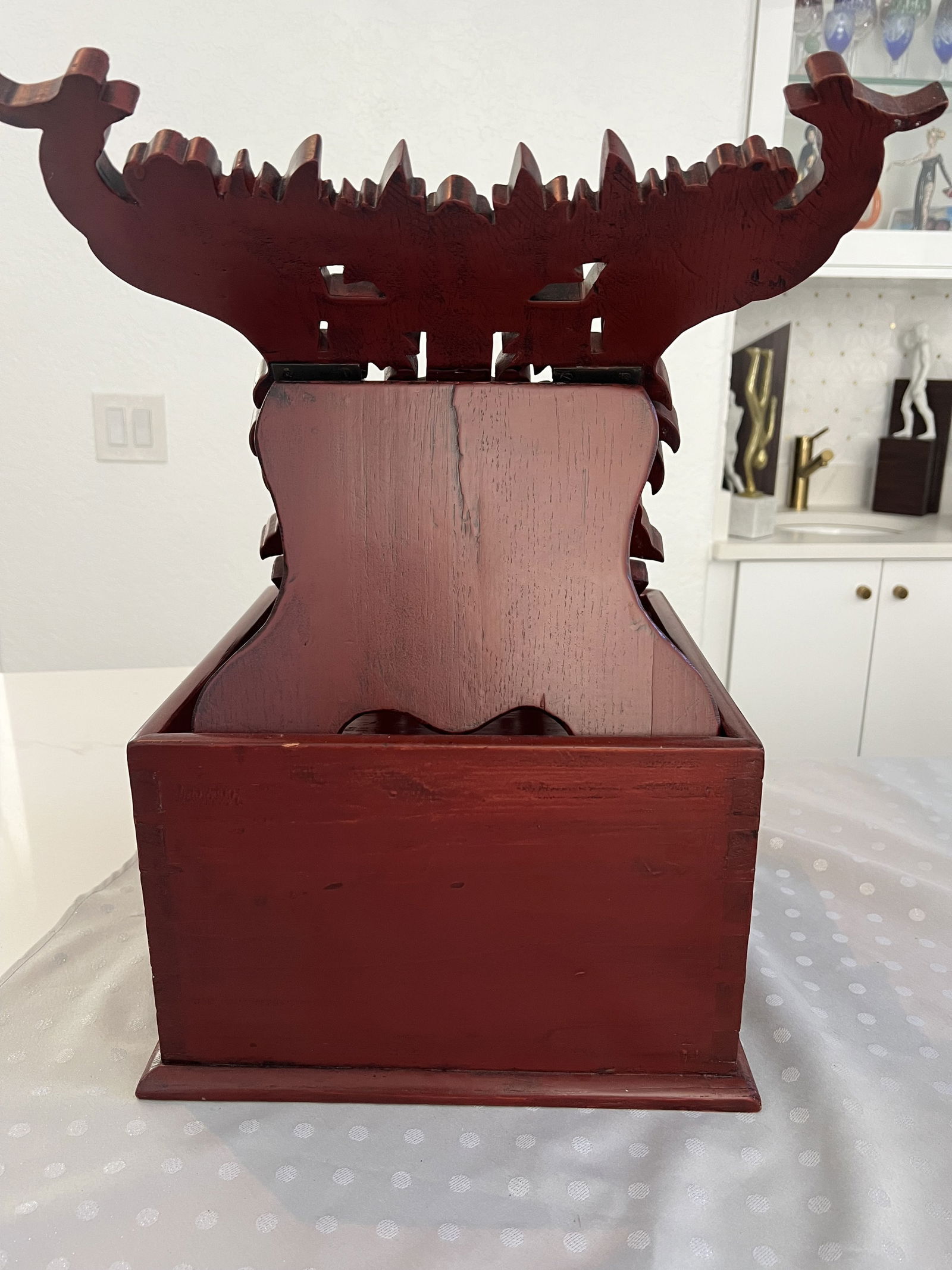 Vintage Chinoserie Red Lacquer Altar Stand - 7