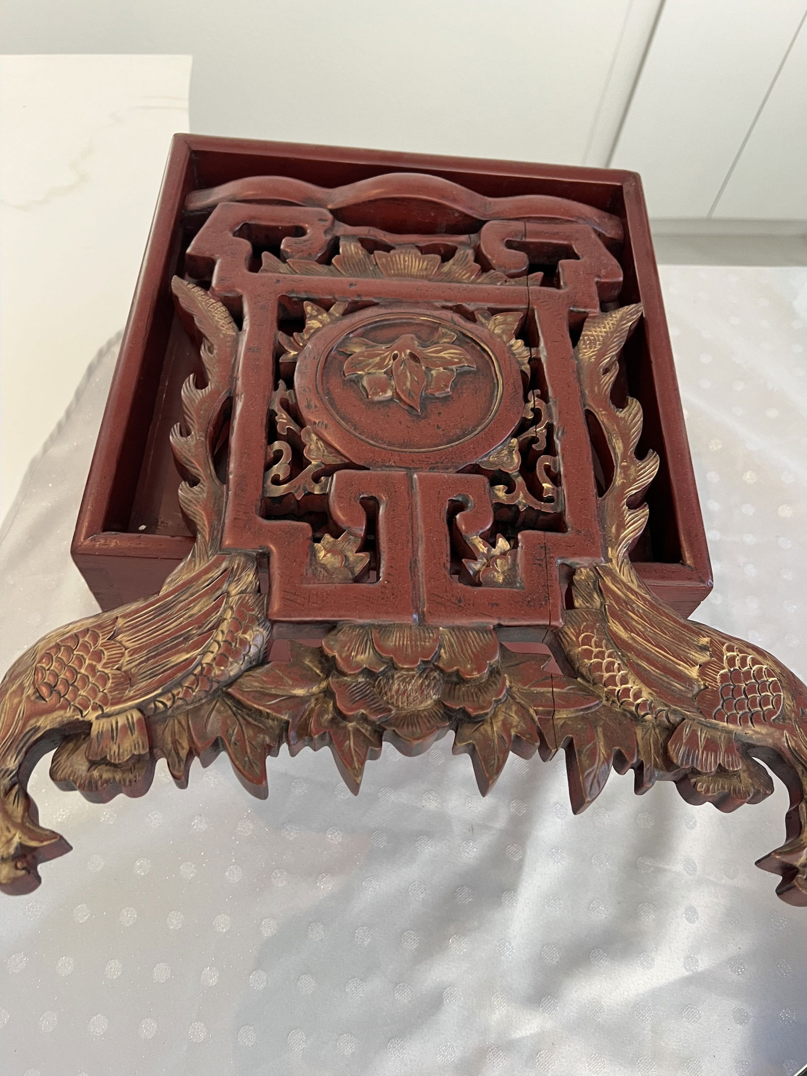Vintage Chinoserie Red Lacquer Altar Stand - 8