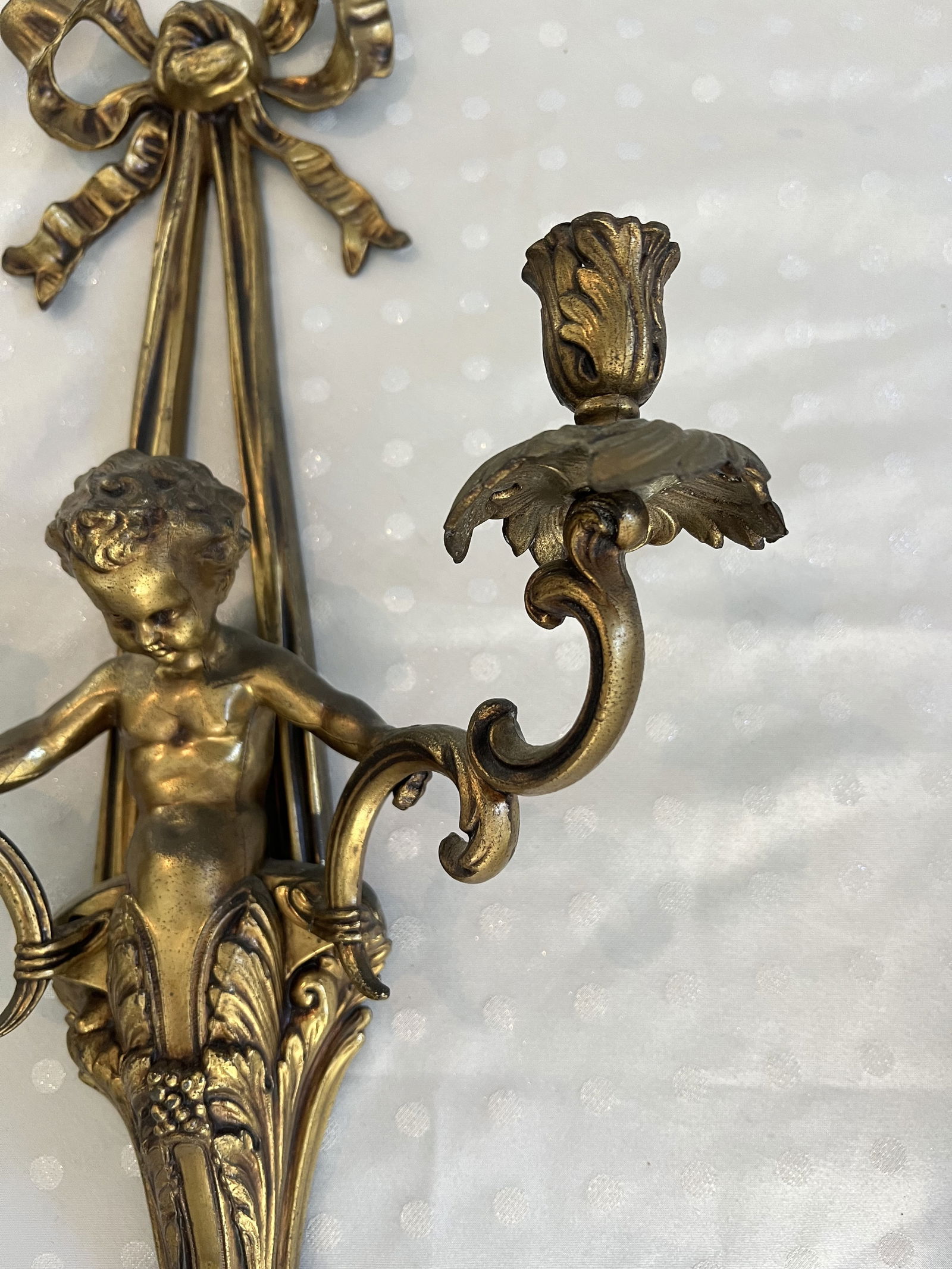 Vintage French Louis XVI Style Cherub Putti Wall Sconce - 5