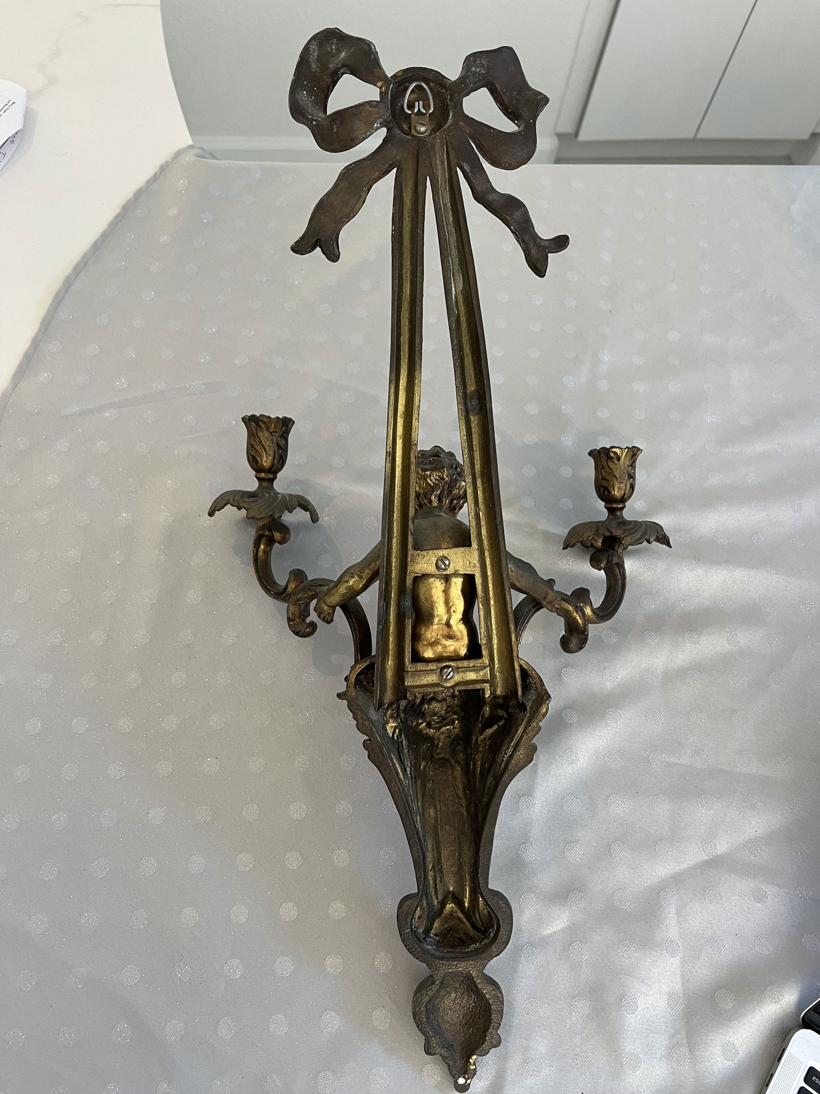 Vintage French Louis XVI Style Cherub Putti Wall Sconce - 7