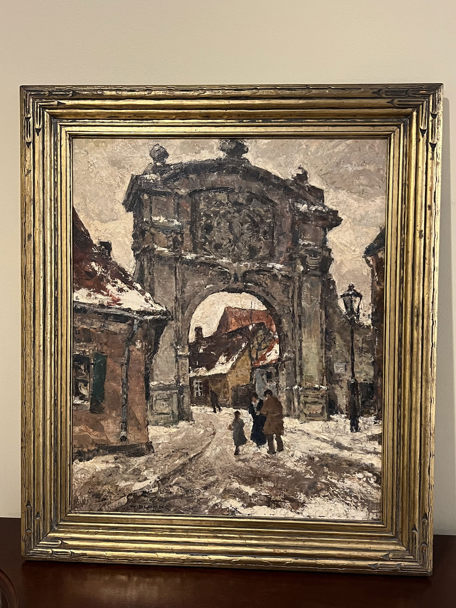 W Blanke Winter Street Scene Oil on Canvas Painting (1 of 6)