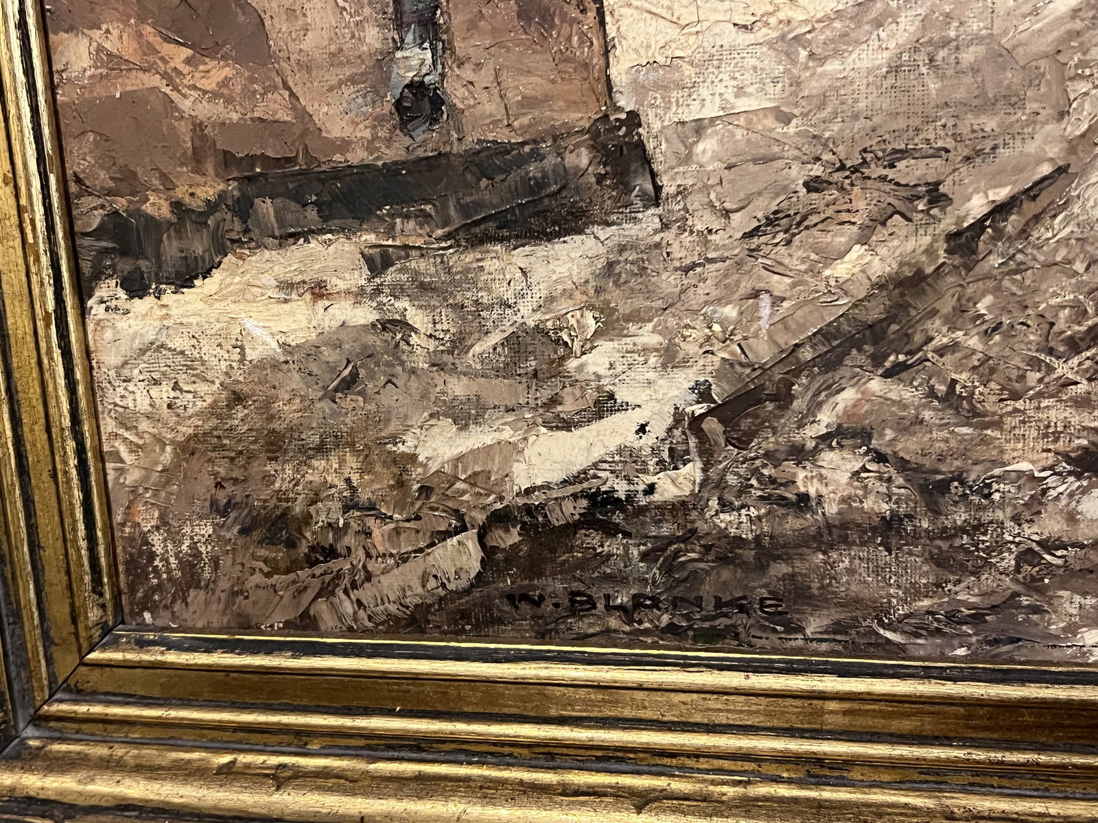 W Blanke Winter Street Scene Oil on Canvas Painting - 4