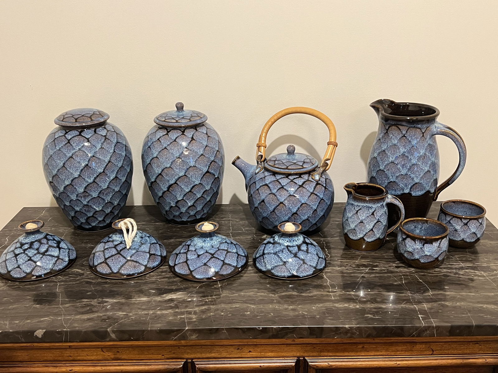 Dotson Pottery Fish Scale Blue Glaze Pottery Lot (1 of 9)