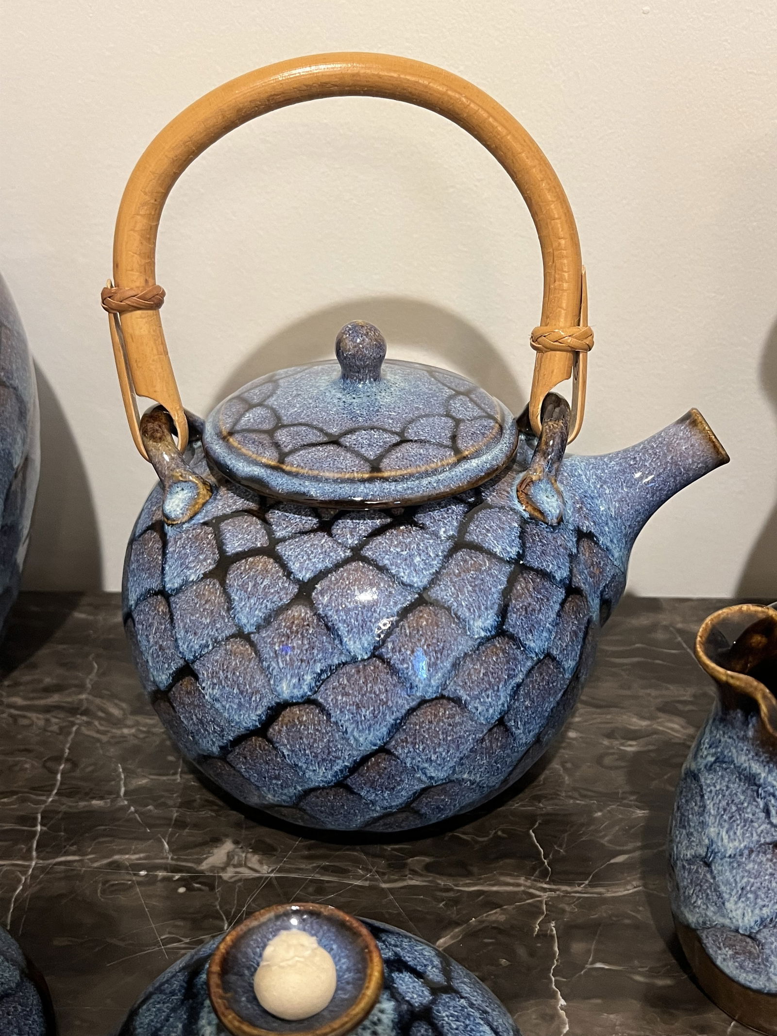 Dotson Pottery Fish Scale Blue Glaze Pottery Lot - 9