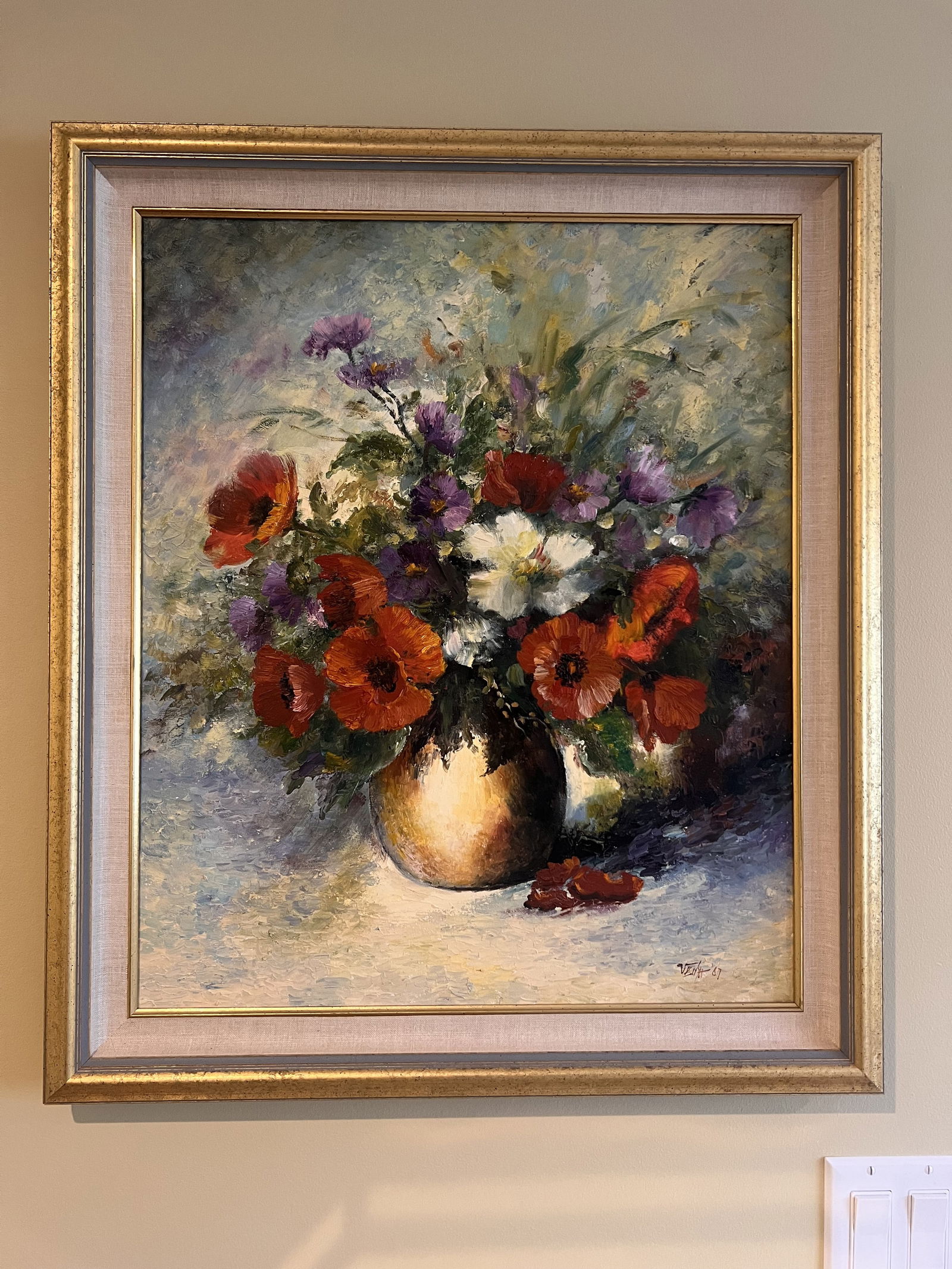 Vintage Floral Arrangement Oil on Canvas Painting - 2