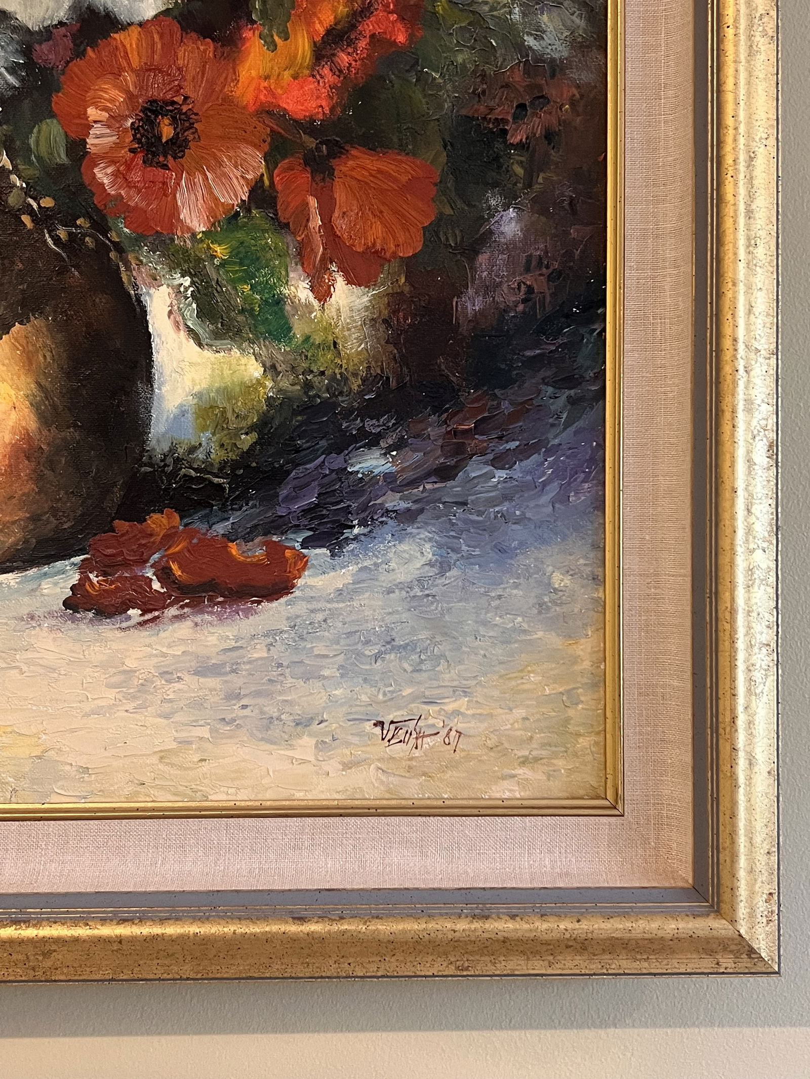 Vintage Floral Arrangement Oil on Canvas Painting - 3