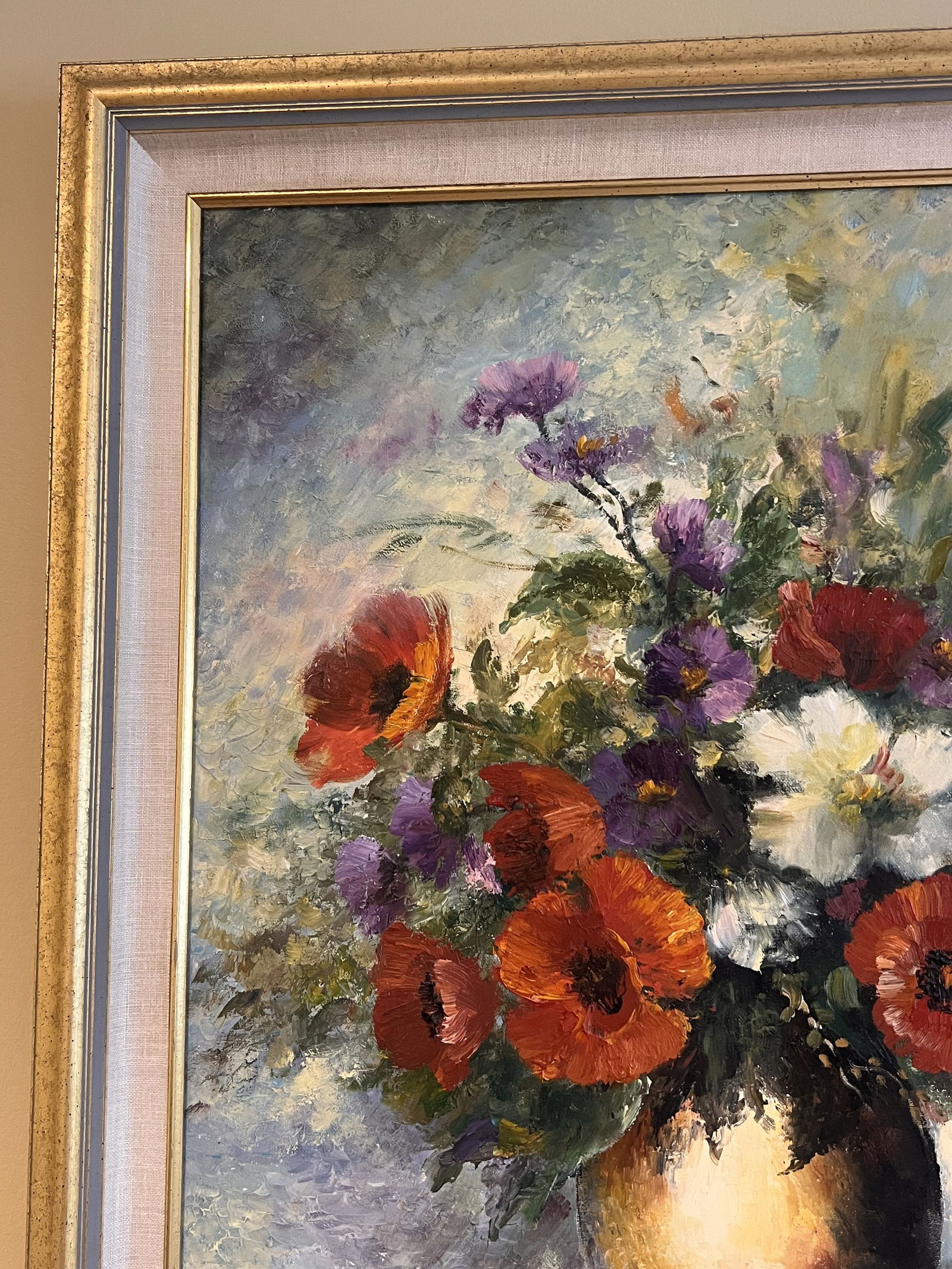 Vintage Floral Arrangement Oil on Canvas Painting - 5
