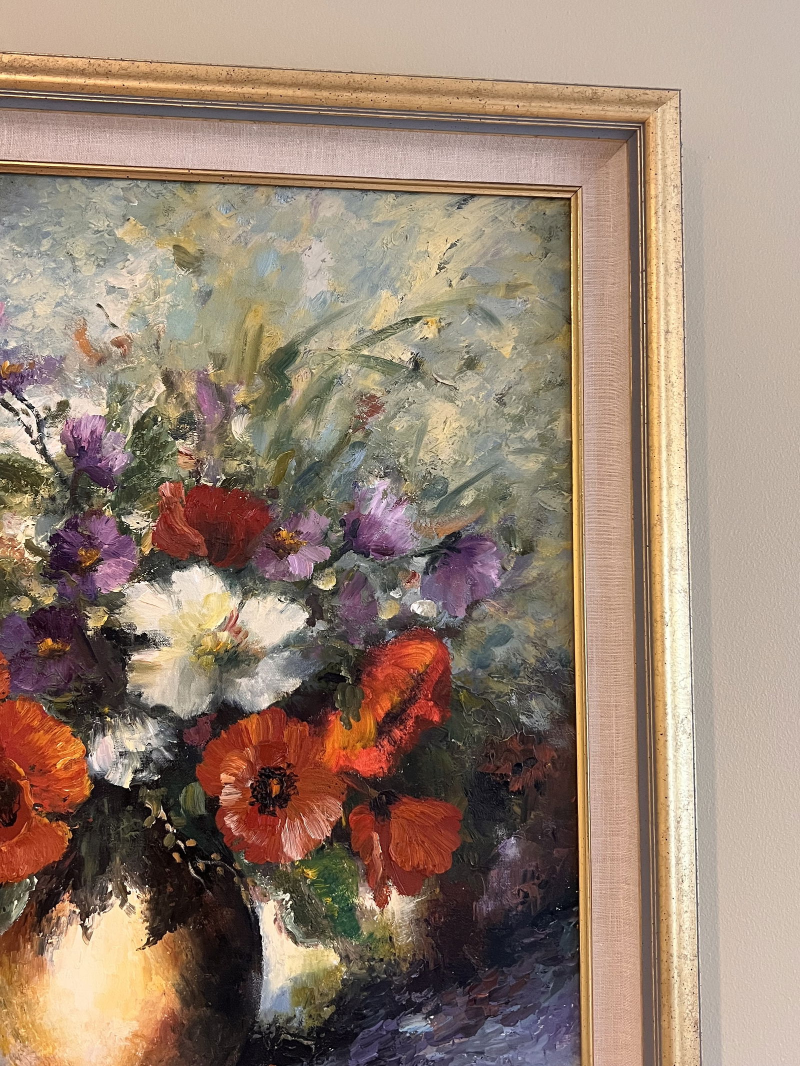 Vintage Floral Arrangement Oil on Canvas Painting - 6