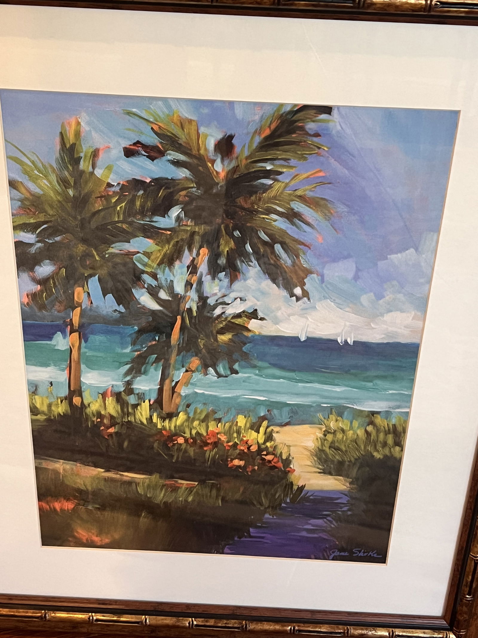 (2) Coastal Beach Scene Prints in Coordinating Bamboo Frames - 2