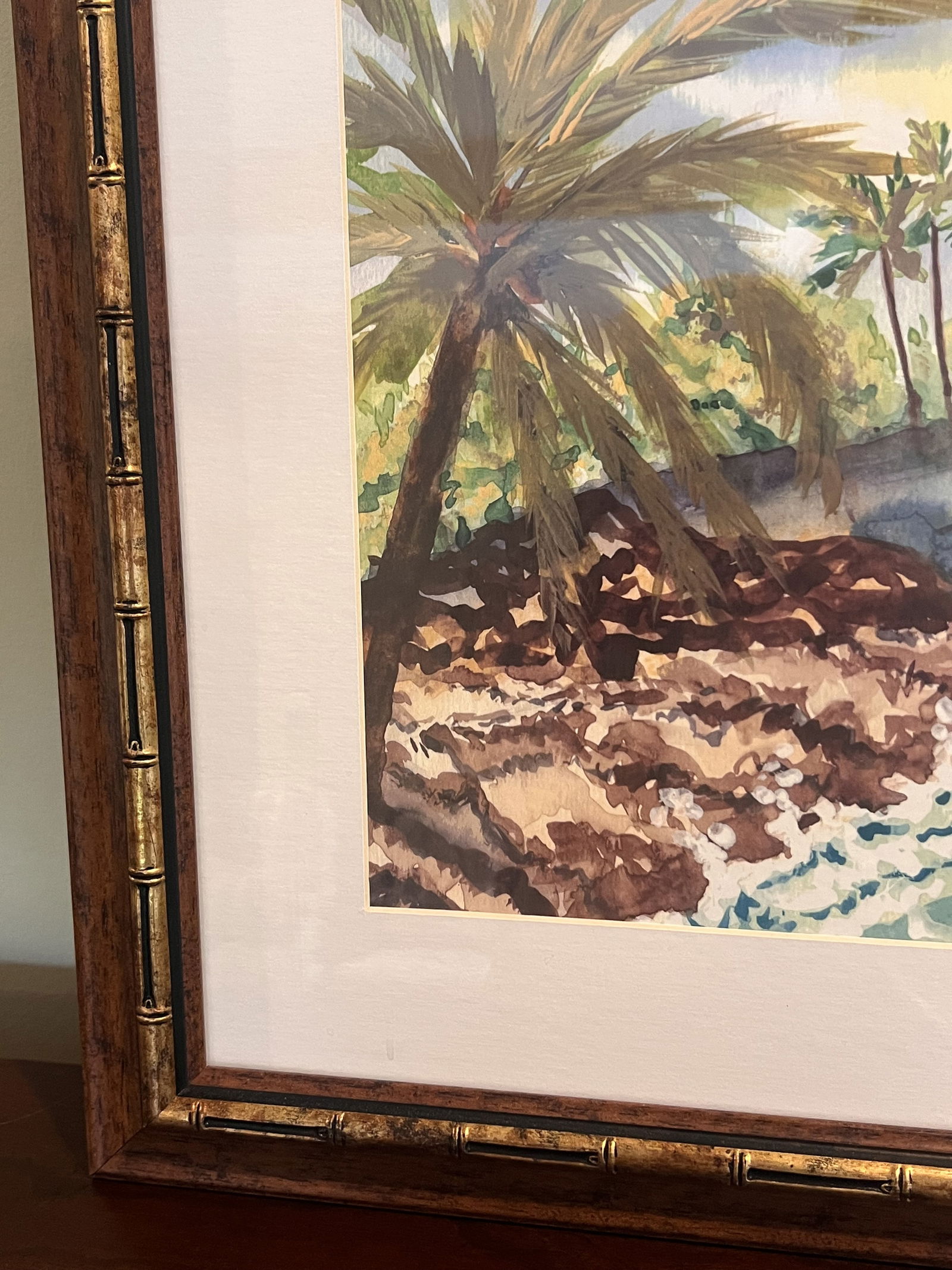 (2) Coastal Beach Scene Prints in Coordinating Bamboo Frames - 9