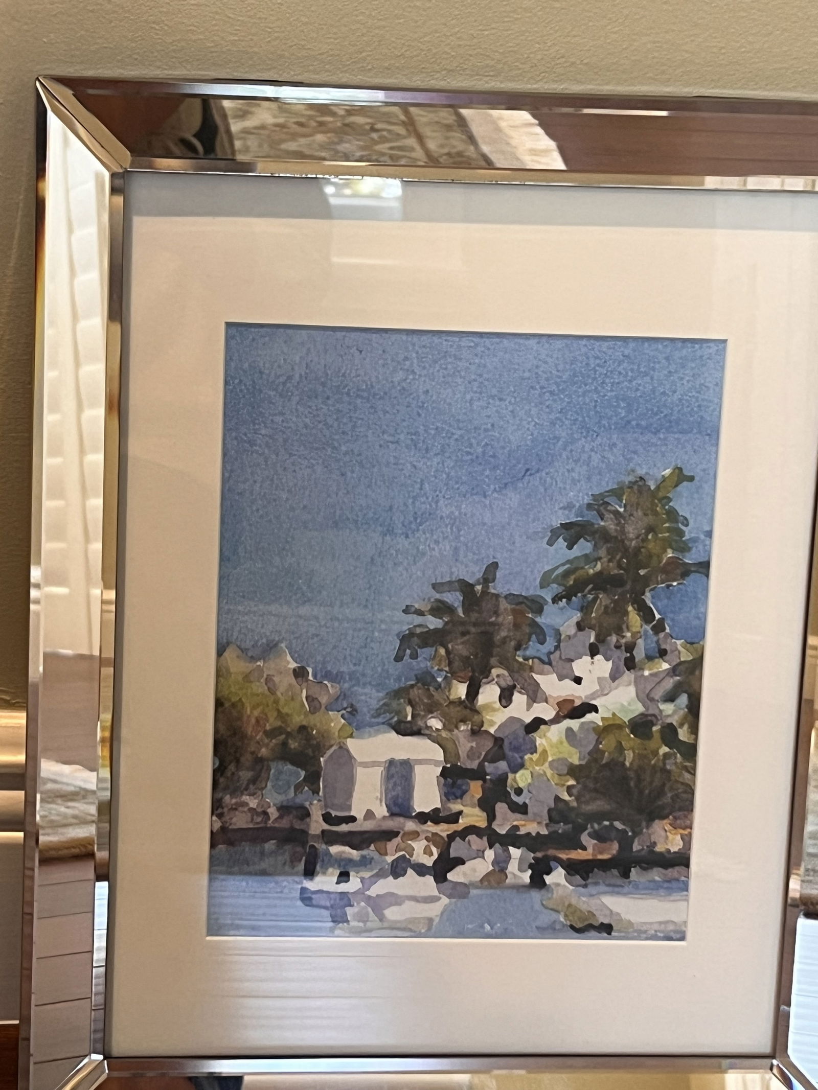 Decorative Coastal Print in Mirrored Frame - 5