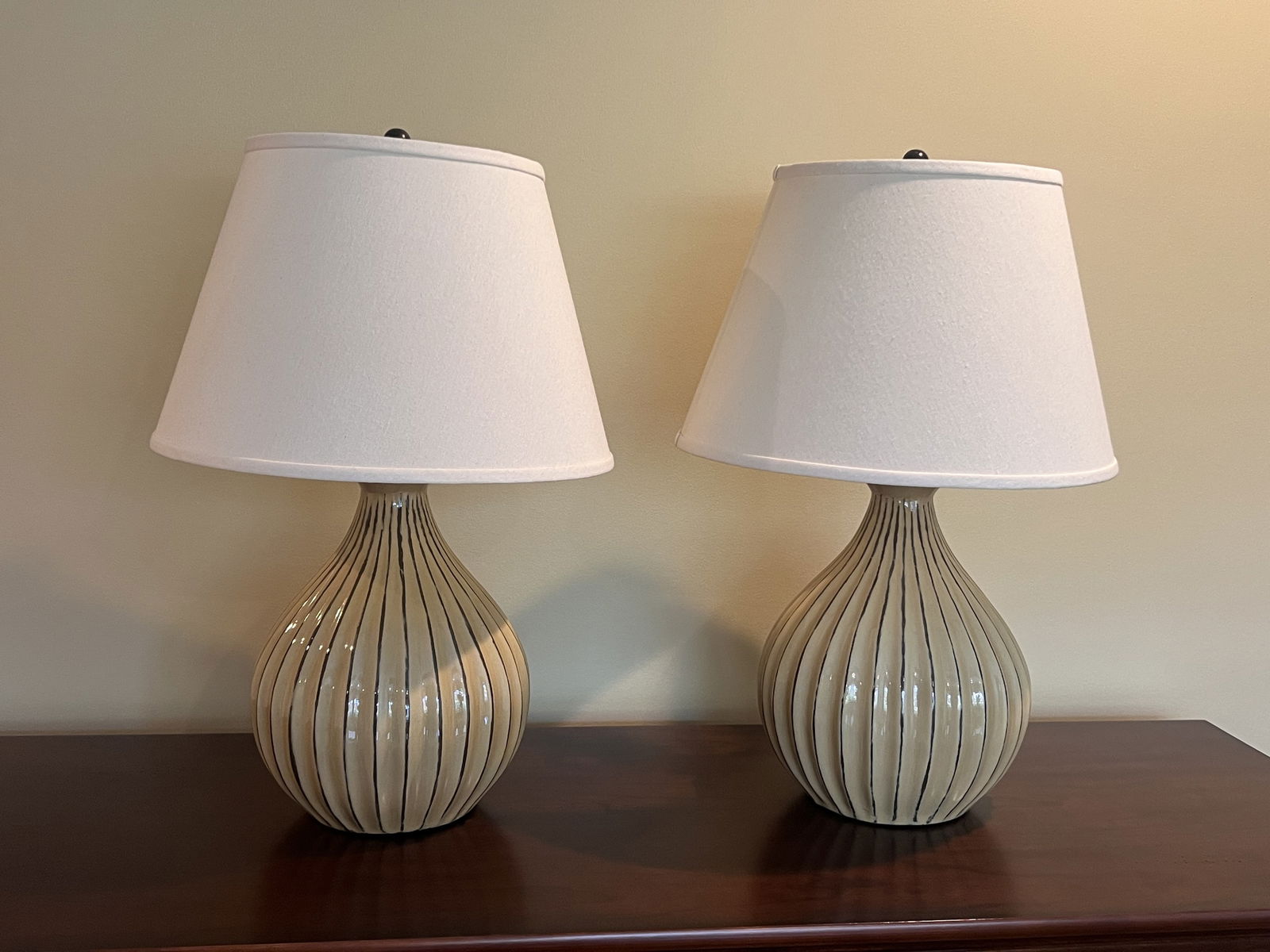 Pair of Ribbed Ceramic Table Lamps Natural Tones (1 of 6)