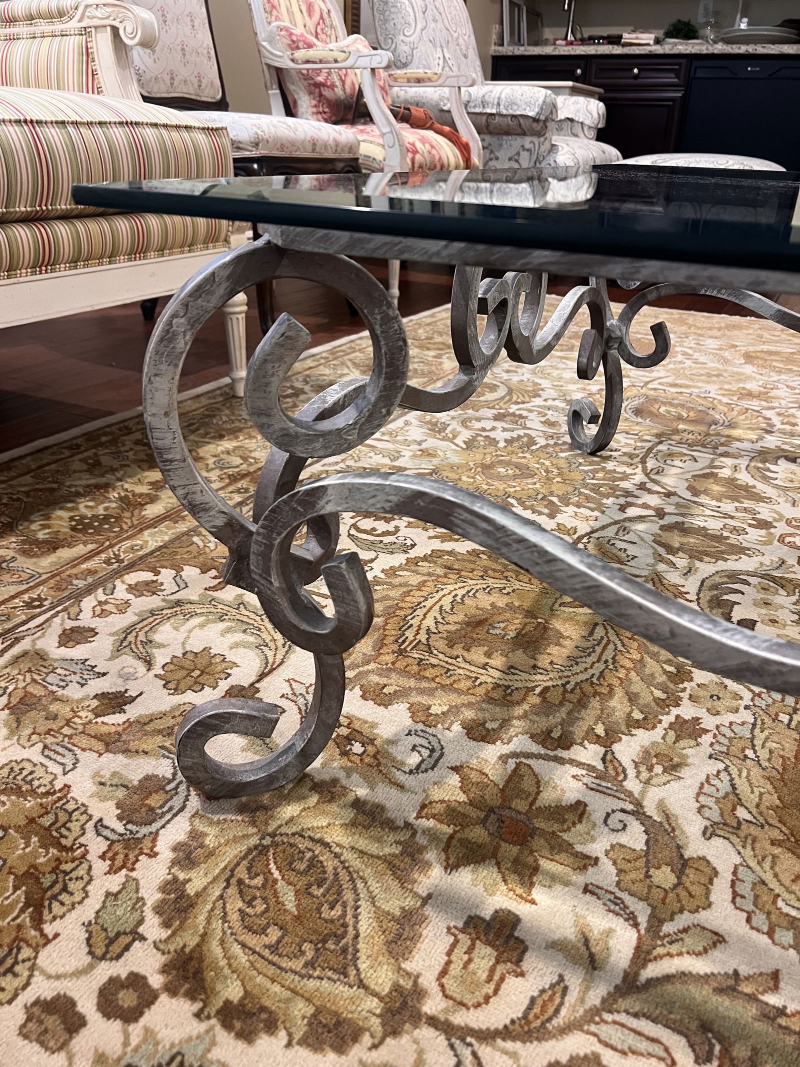 Wrought Iron & Glass Top Heay Coffee Table - 3