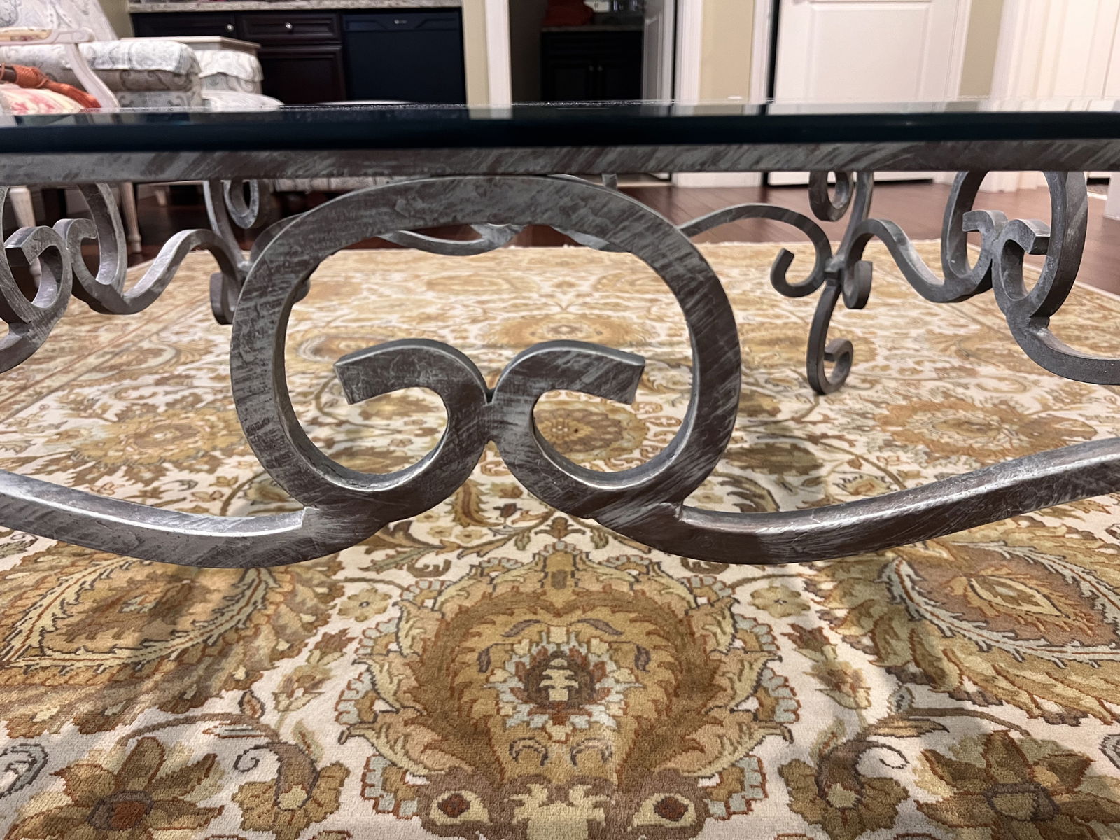 Wrought Iron & Glass Top Heay Coffee Table - 4