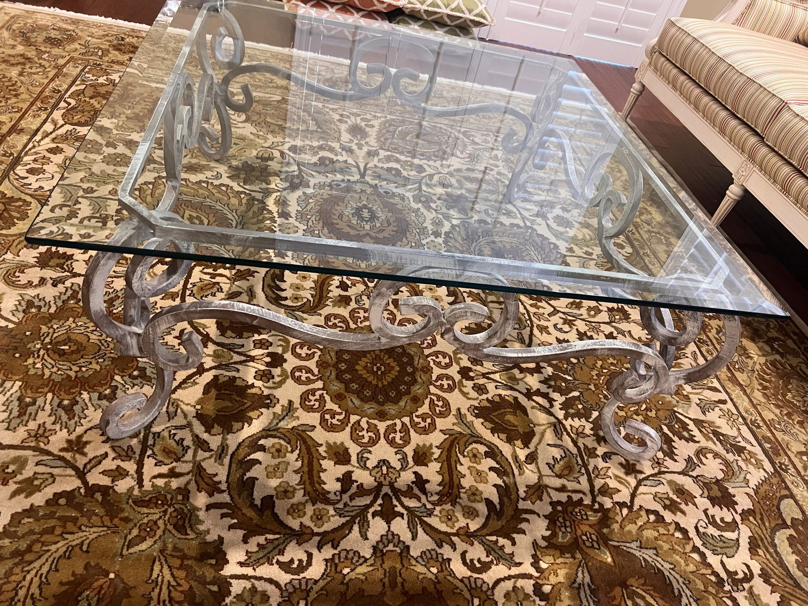 Wrought Iron & Glass Top Heay Coffee Table - 5