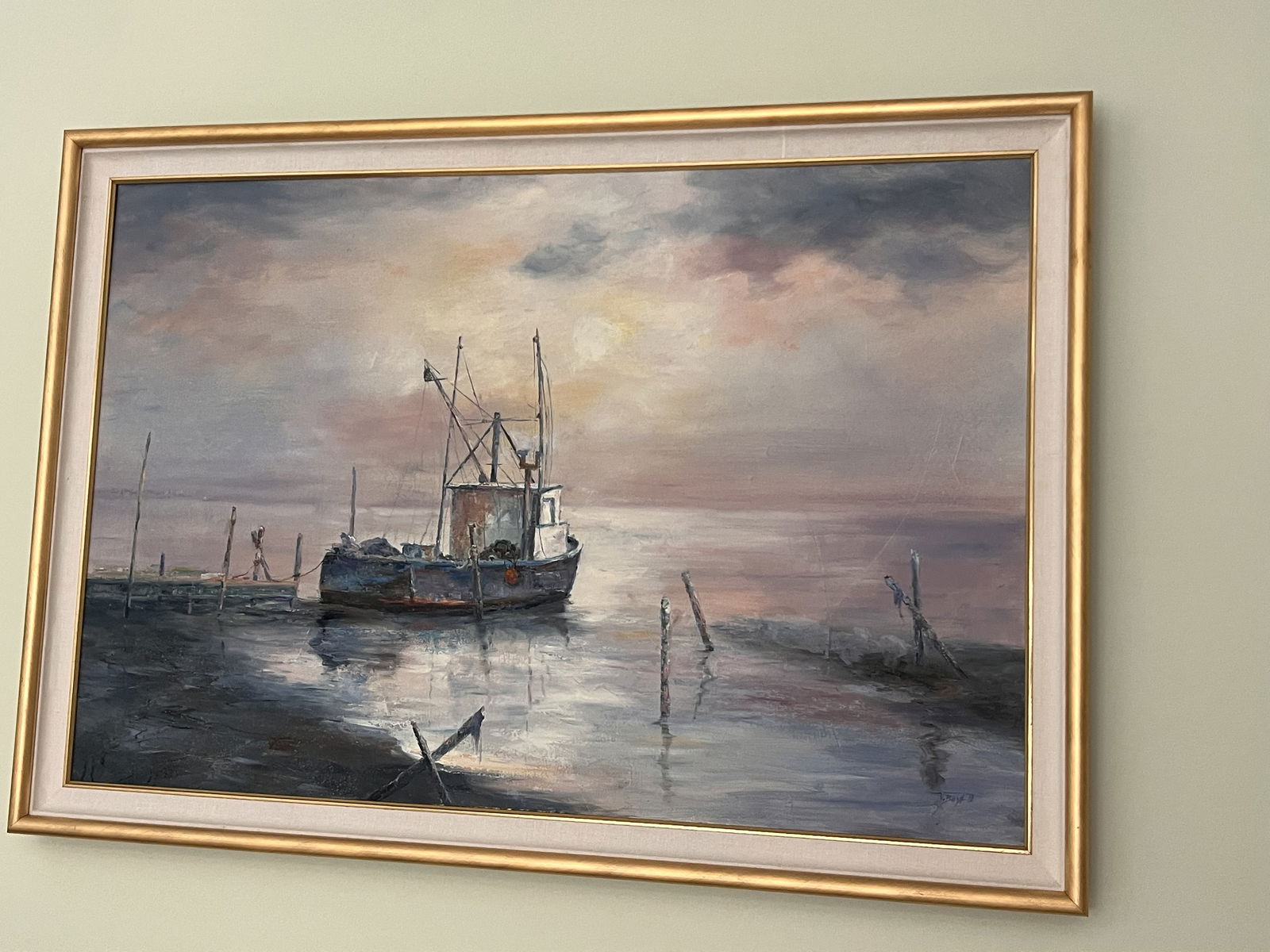 Signed Harbor Scene Painting (1 of 7)