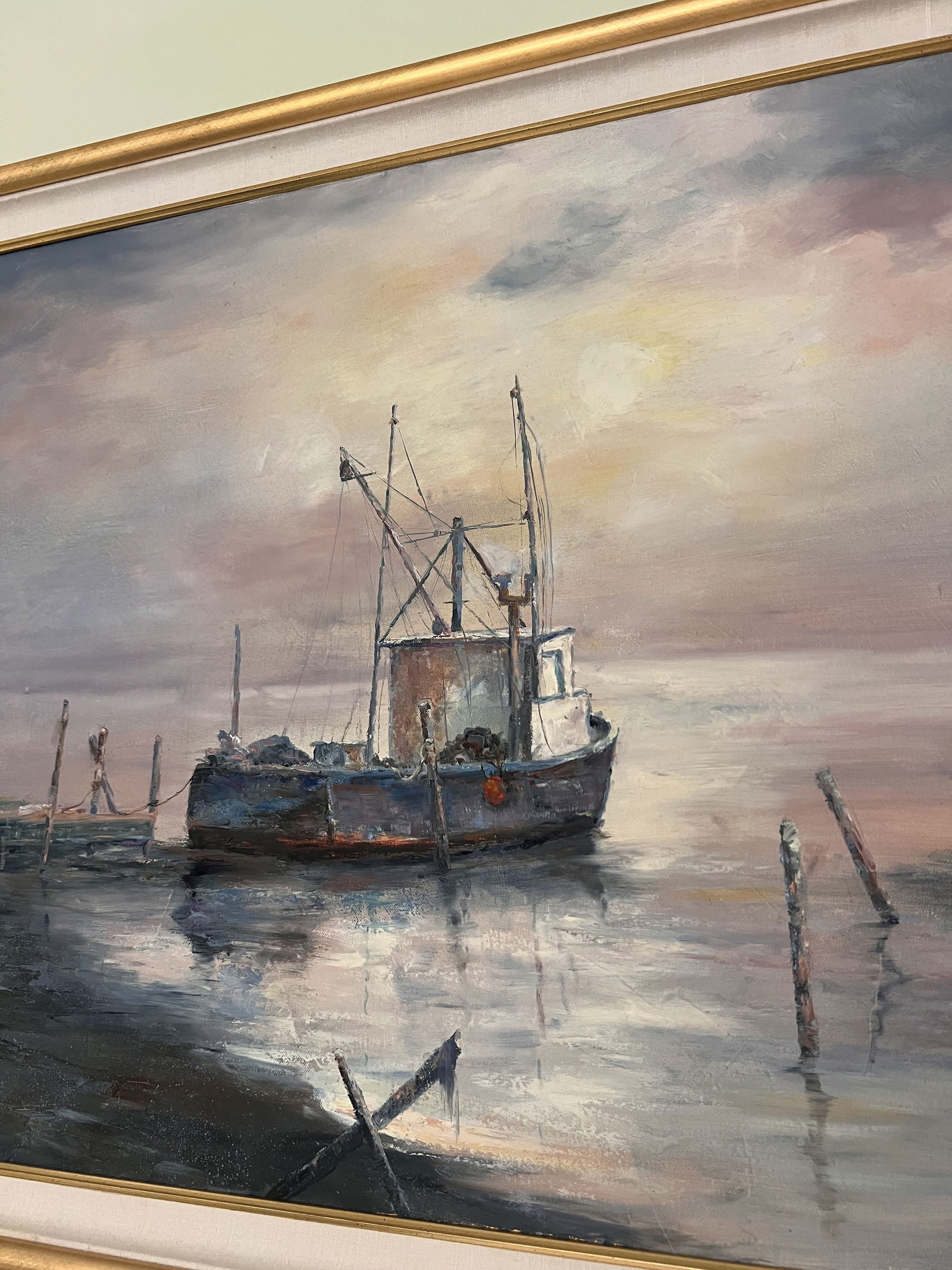 Signed Harbor Scene Painting - 5